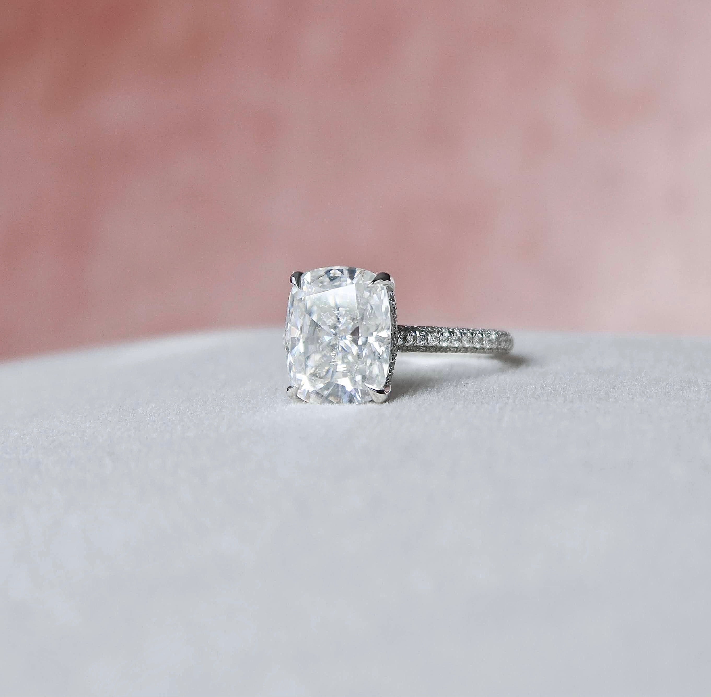 6.0 CT Cushion Solitaire & Pave Setting Moissanite Engagement Ring - crownmoissanite