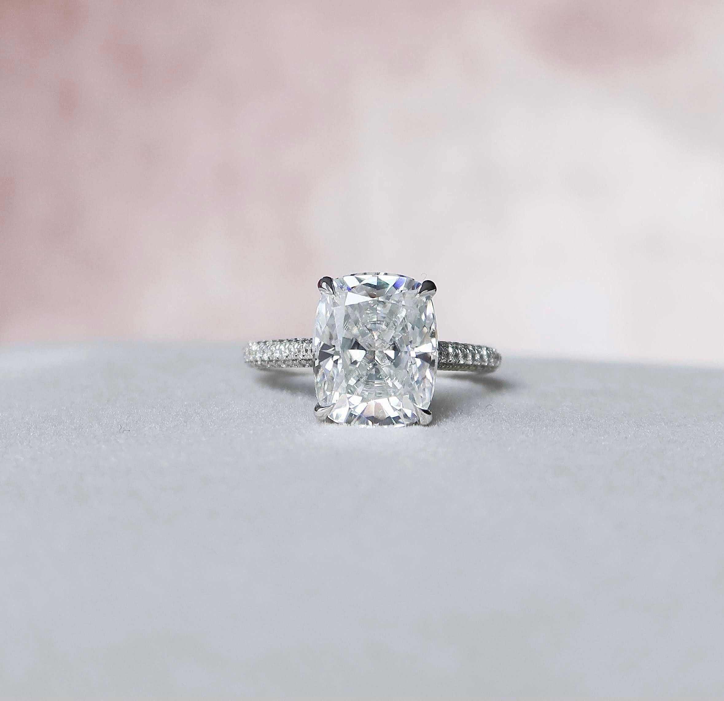 6.0 CT Cushion Solitaire & Pave Setting Moissanite Engagement Ring - crownmoissanite