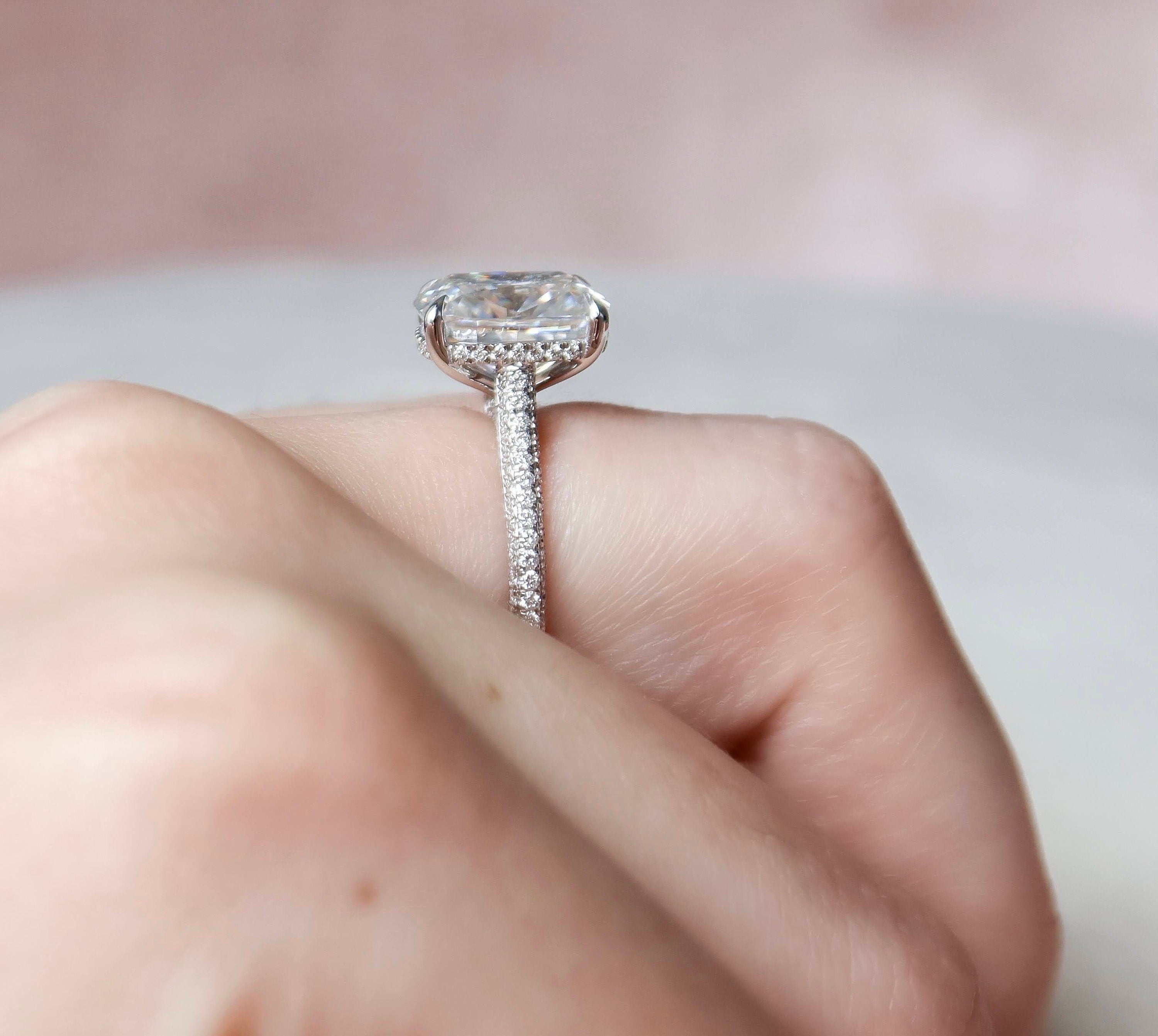 6.0 CT Cushion Solitaire & Pave Setting Moissanite Engagement Ring - crownmoissanite