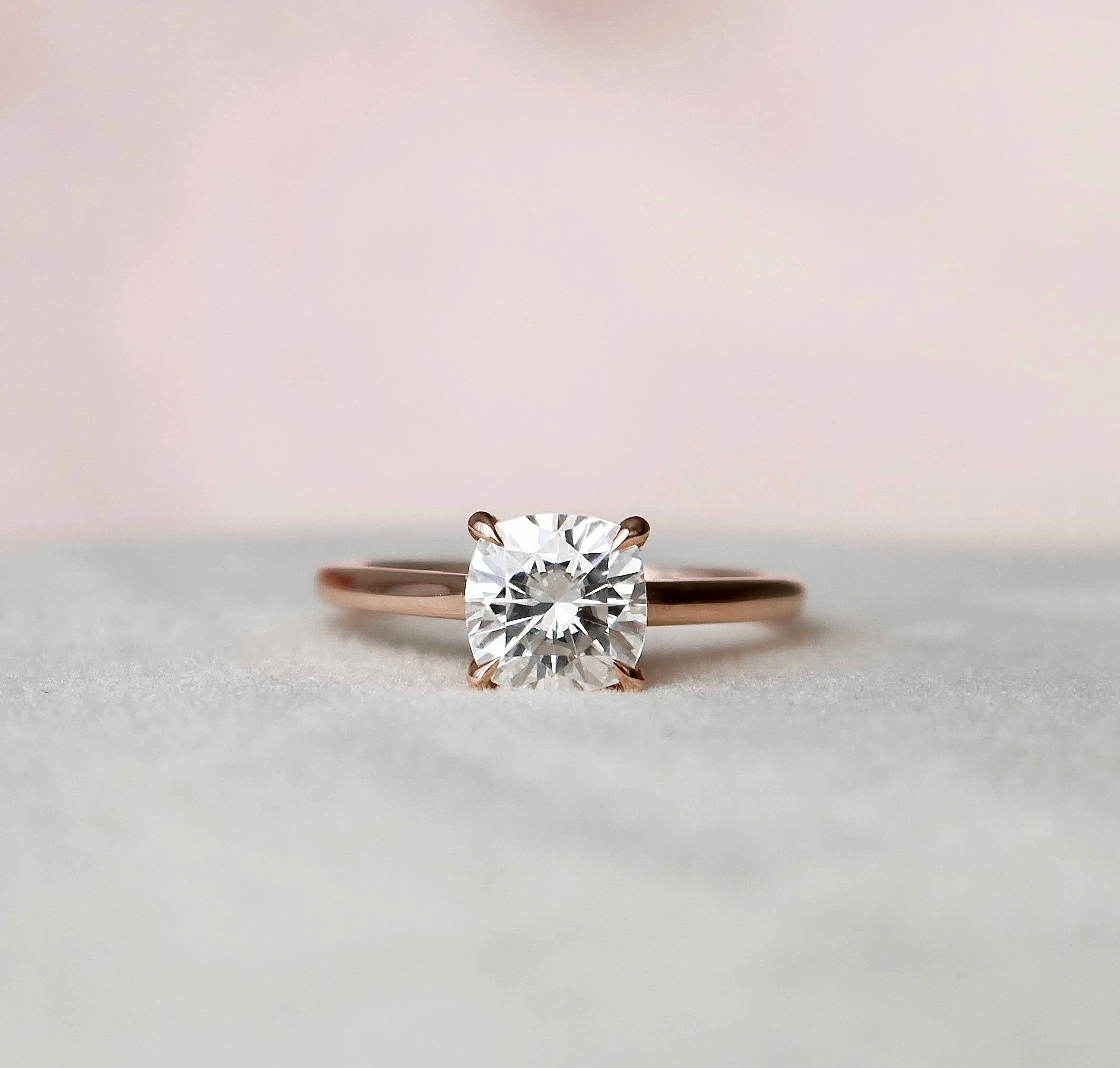 2.0 CT Cushion Hidden Halo & Solitaire Moissanite Engagement Ring - crownmoissanite