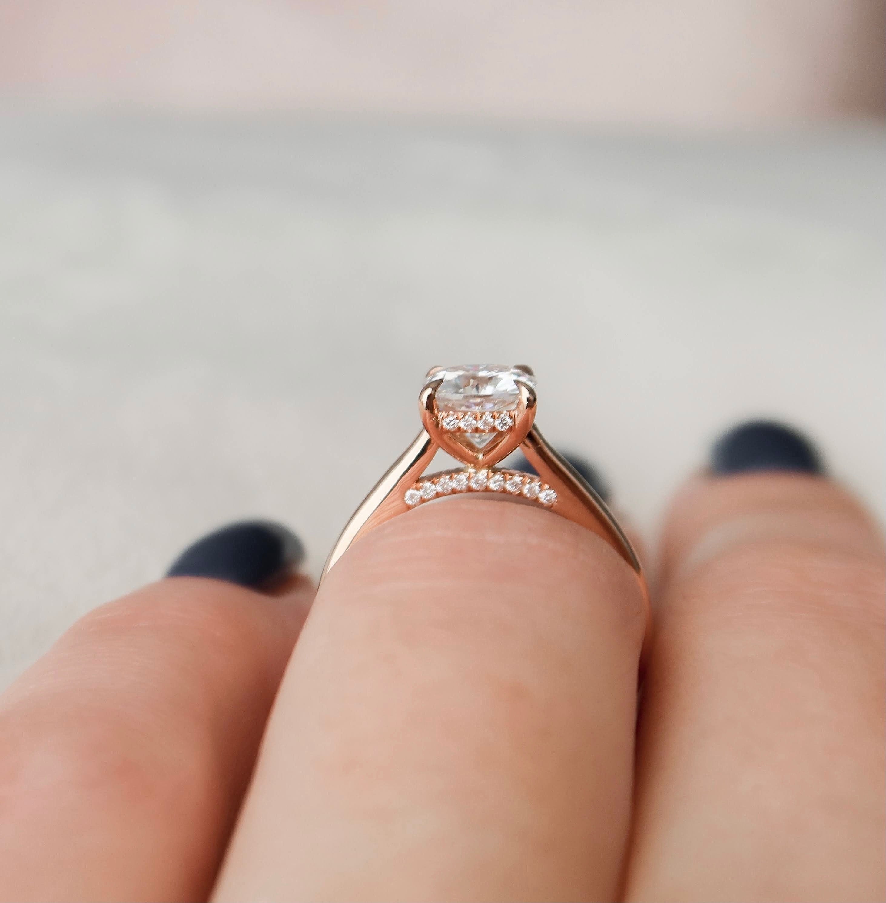 2.0 CT Cushion Hidden Halo & Solitaire Moissanite Engagement Ring - crownmoissanite