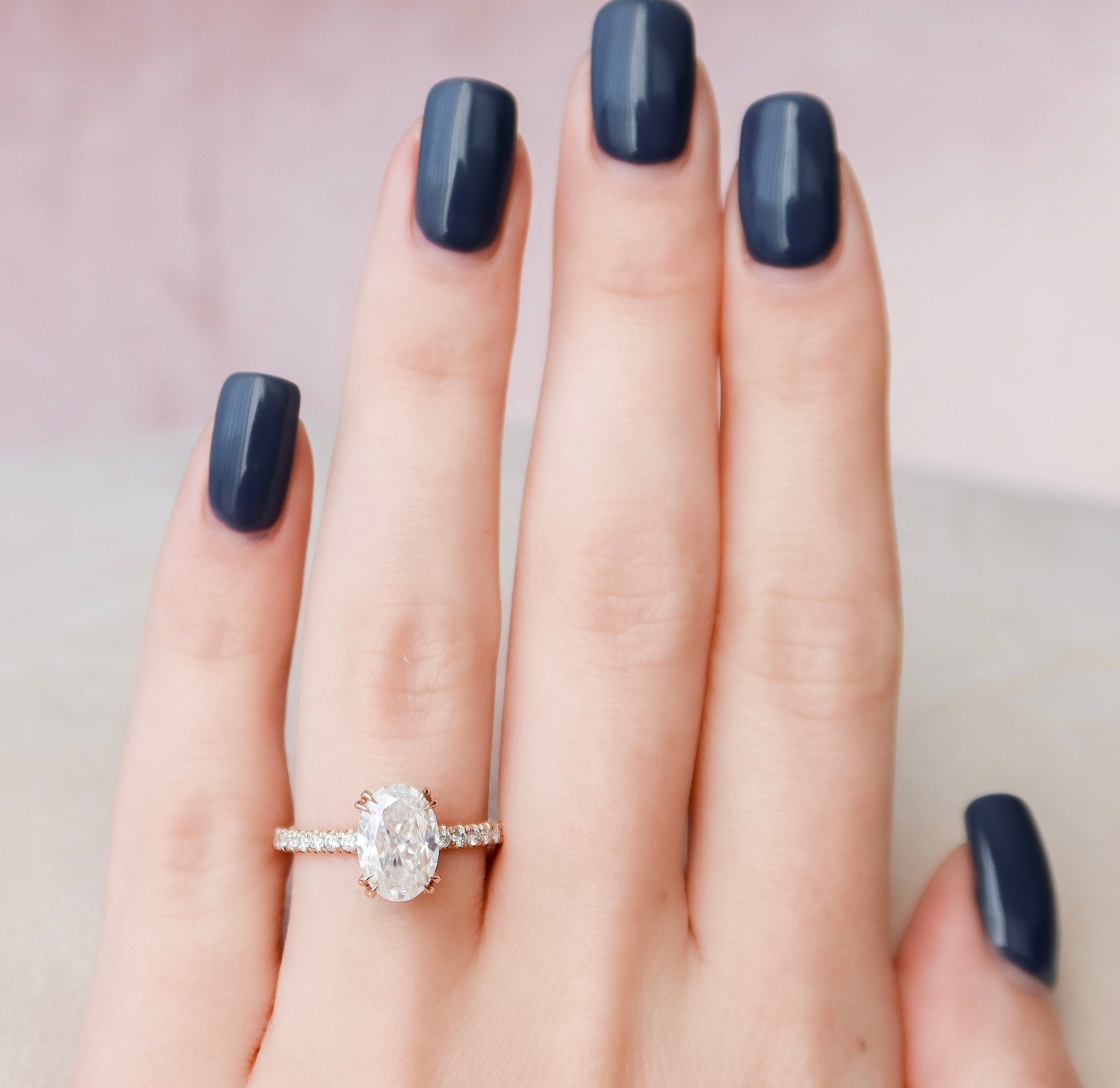 2.0 CT Oval Hidden Halo & Pave Setting Moissanite Engagement Ring - crownmoissanite