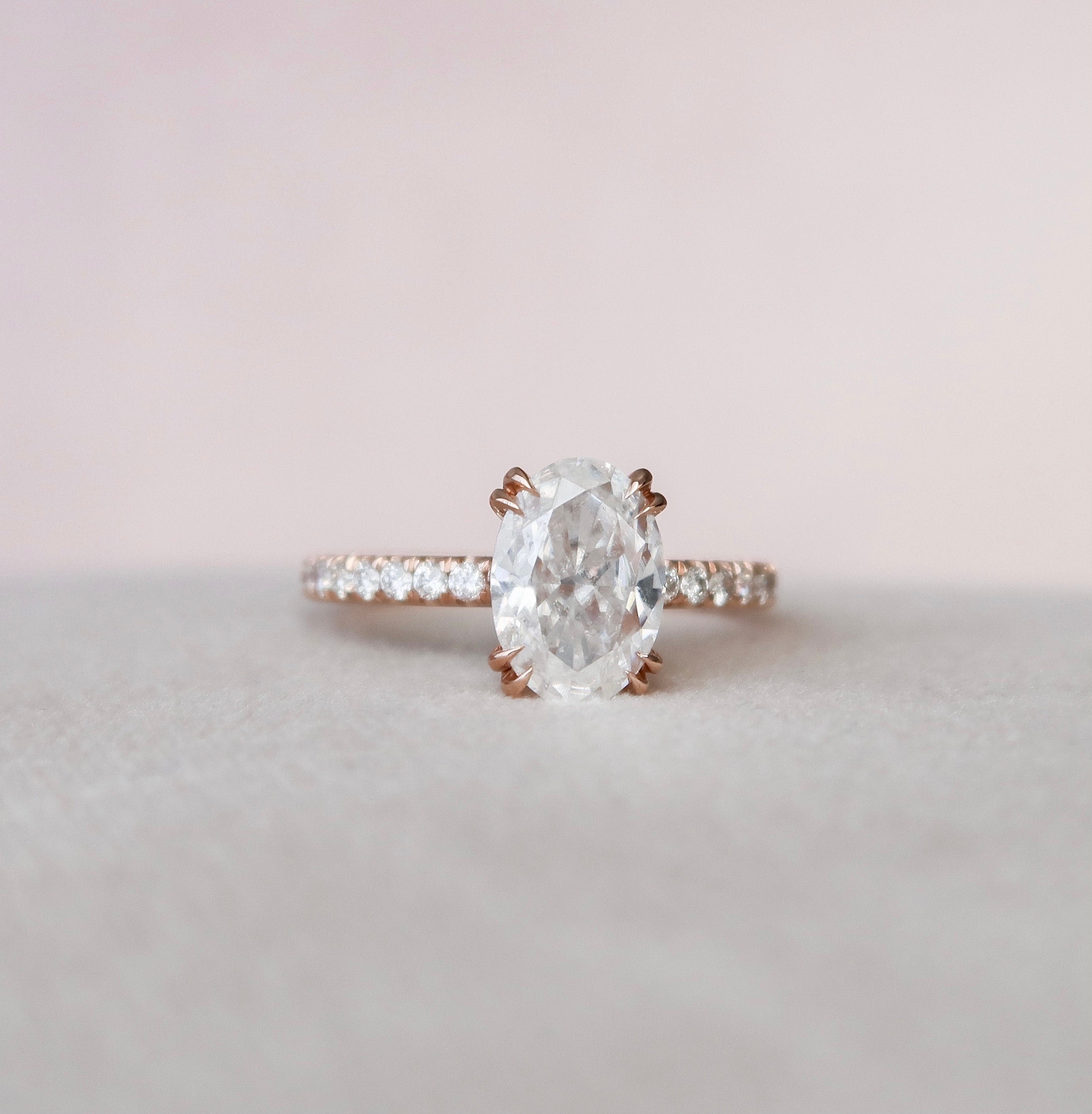 2.0 CT Oval Hidden Halo & Pave Setting Moissanite Engagement Ring - crownmoissanite