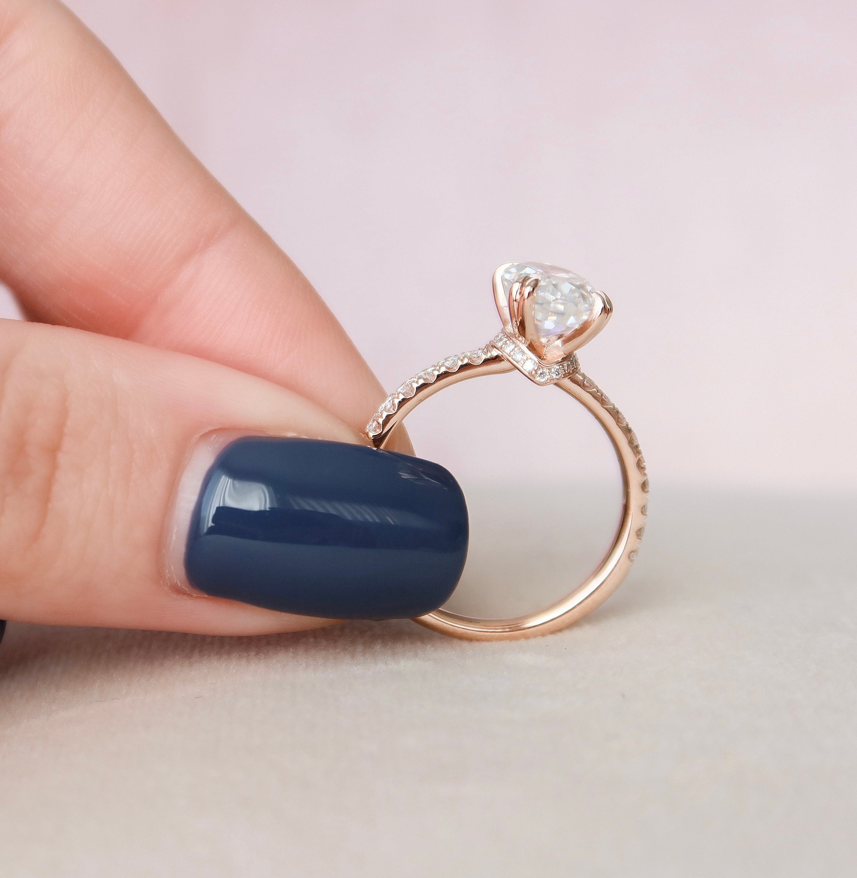 2.0 CT Oval Hidden Halo & Pave Setting Moissanite Engagement Ring - crownmoissanite