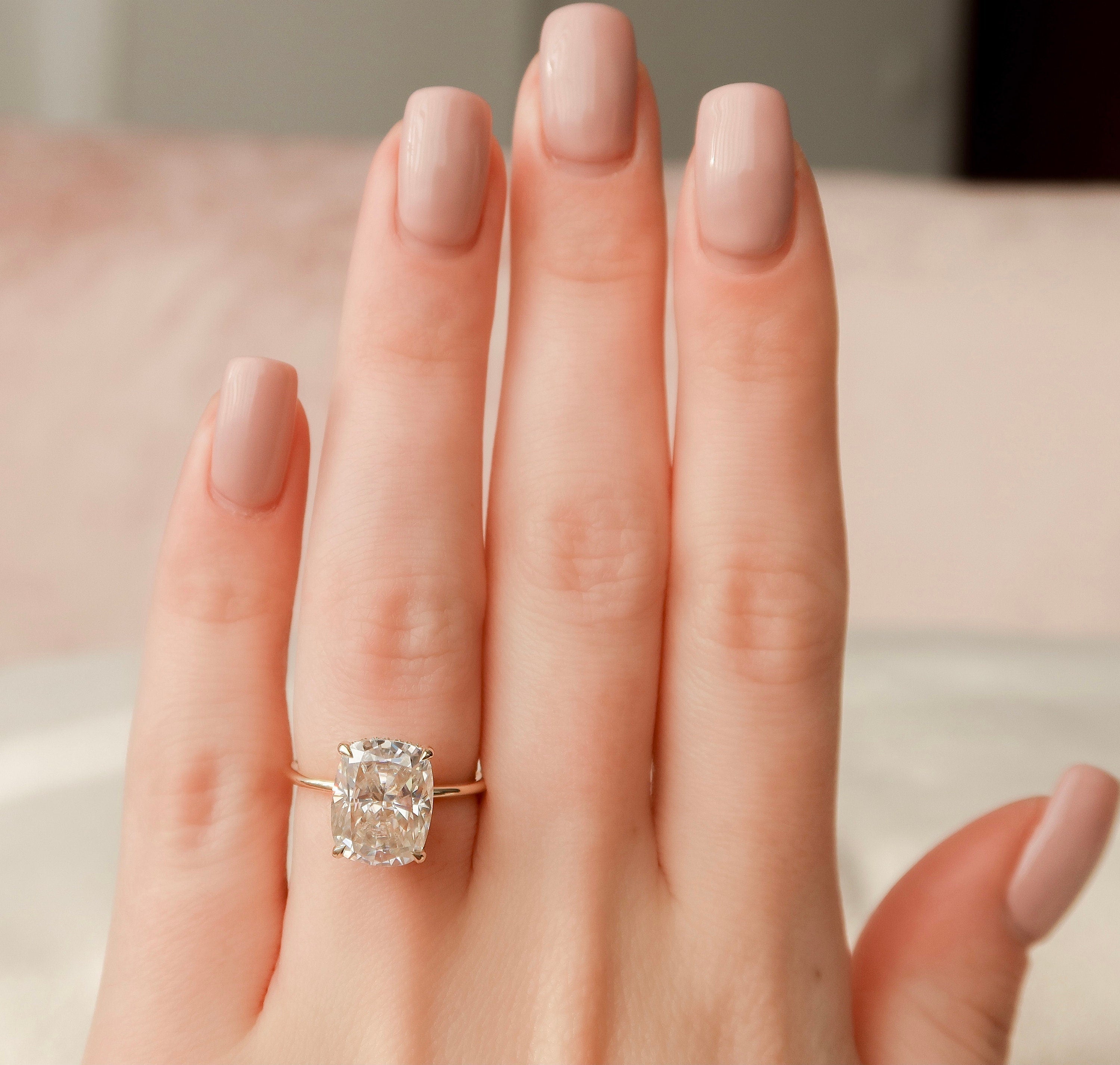 6.0 CT Cushion Cut Solitaire Solitaire Moissanite Engagement Ring - crownmoissanite