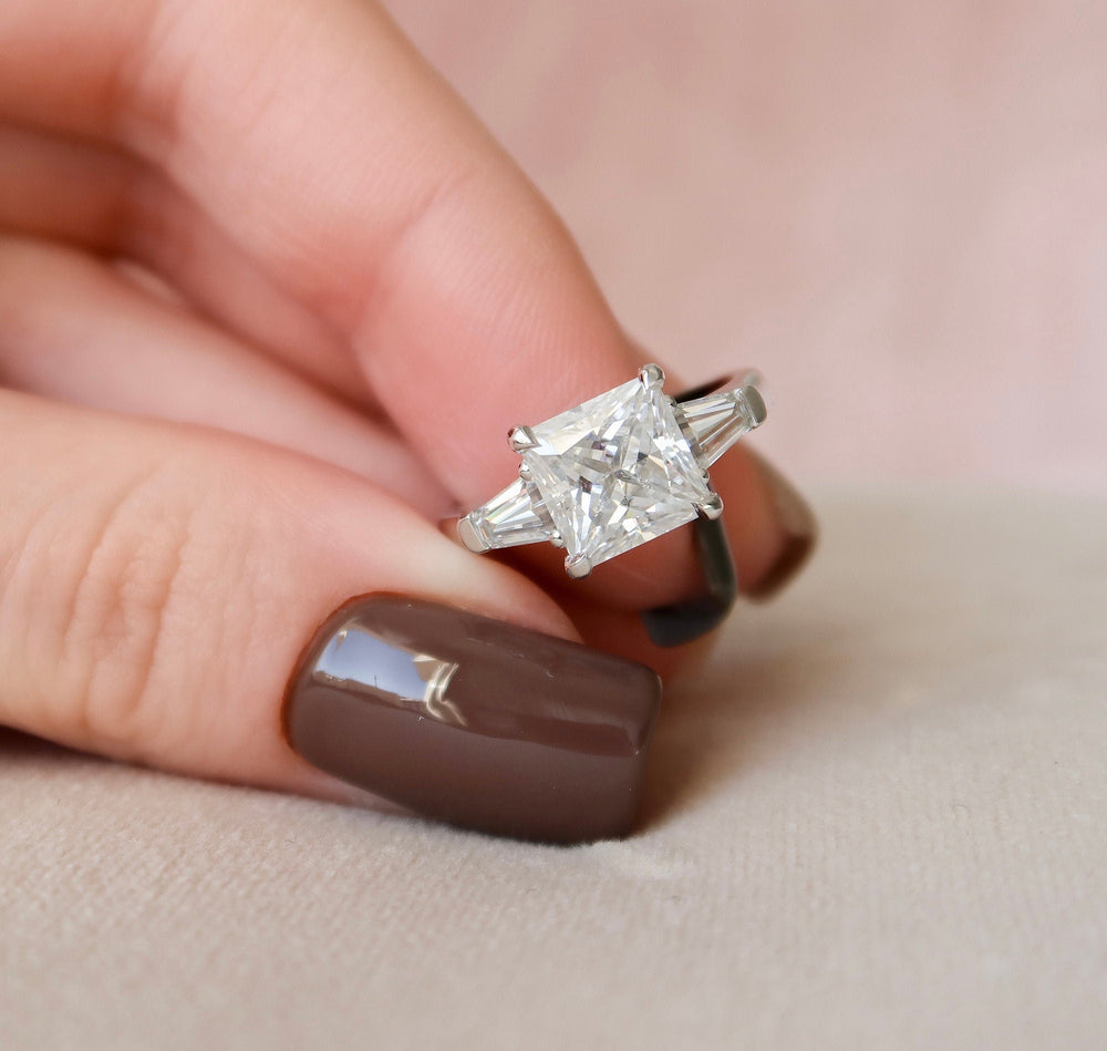 3.0 CT Princess Cut Three Stone Moissanite Engagement Ring - crownmoissanite