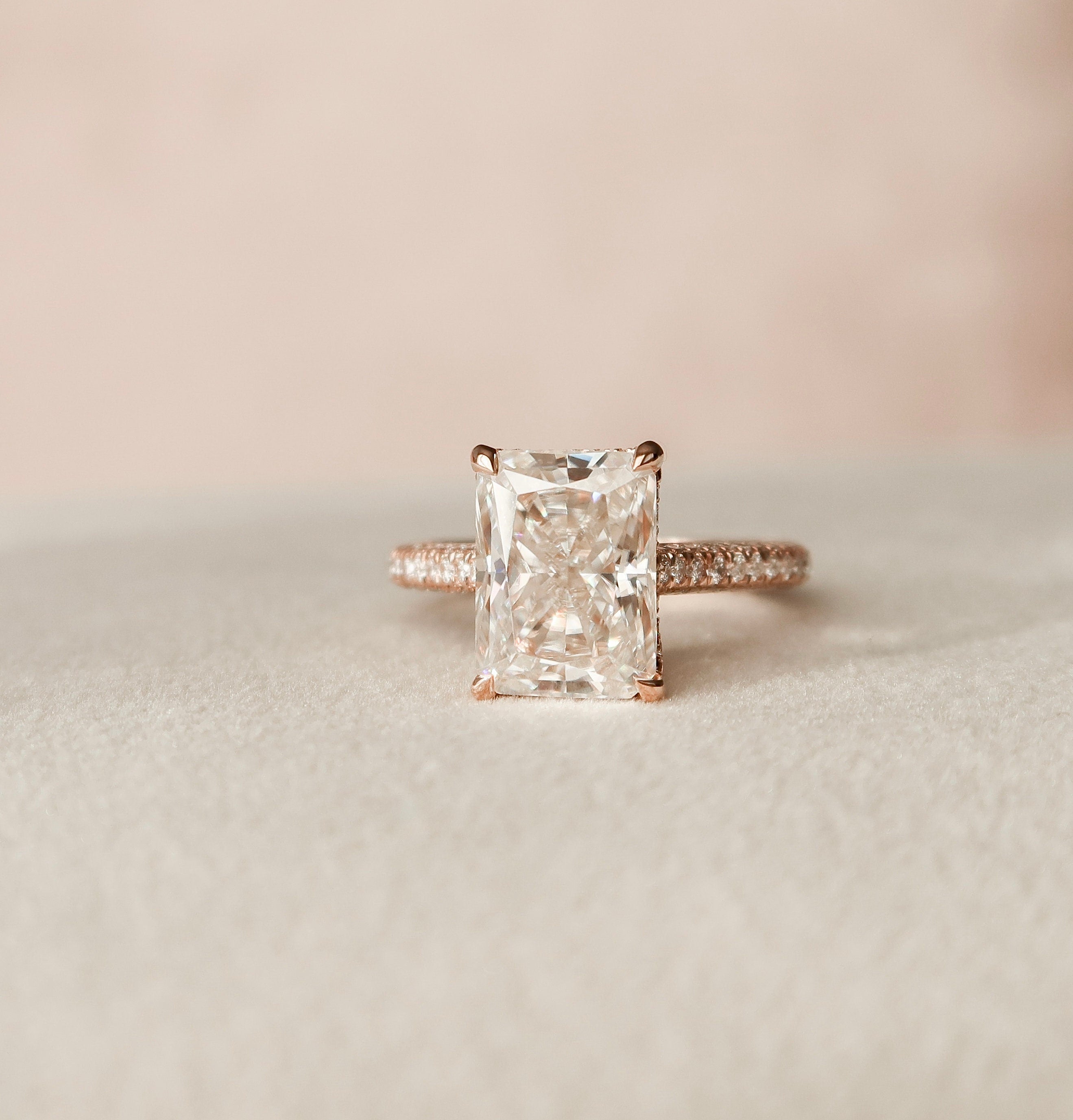 5.5 CT Radiant Cut Pave Setting Moissanite Engagement Ring - crownmoissanite