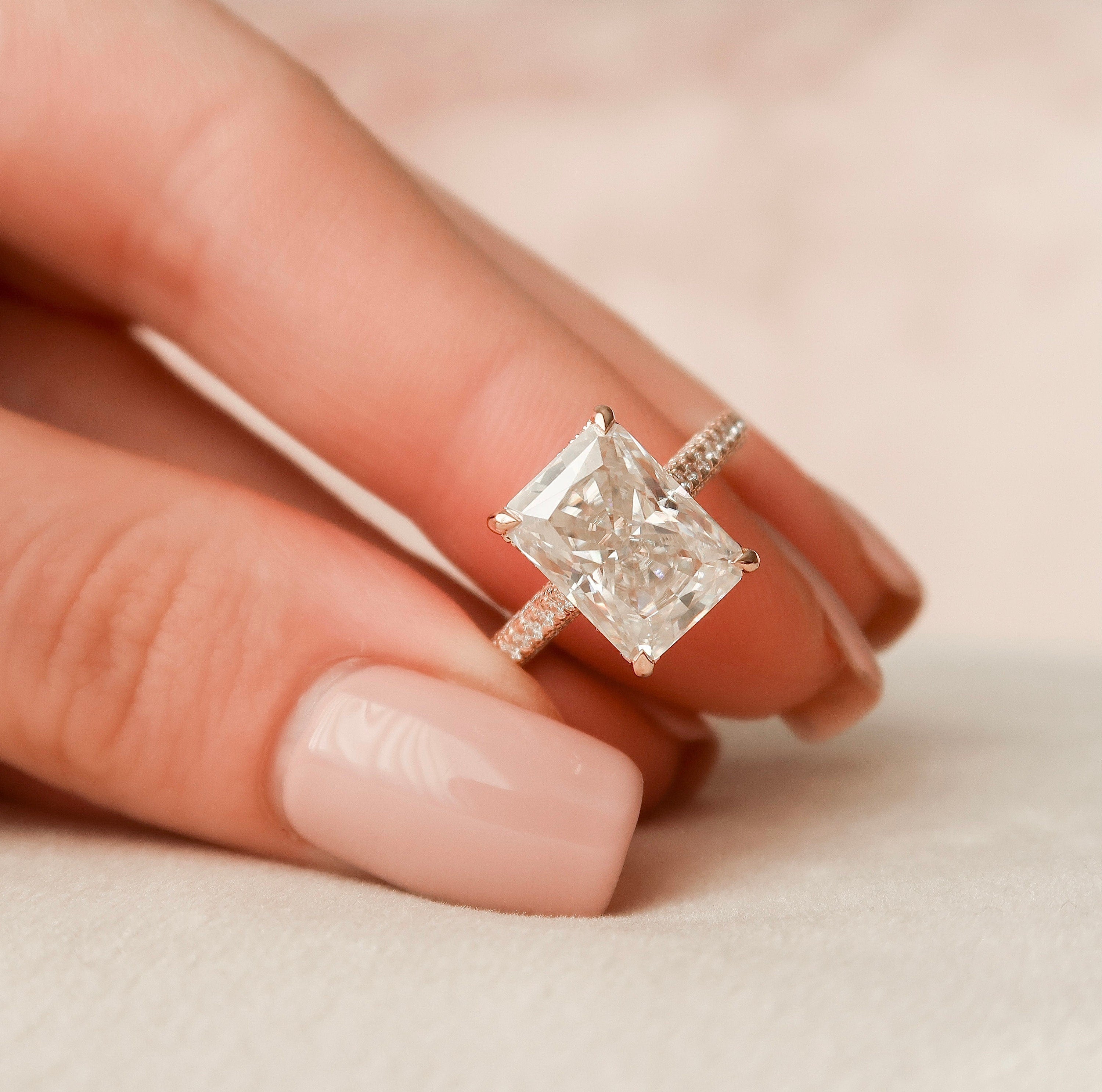5.5 CT Radiant Cut Pave Setting Moissanite Engagement Ring ...