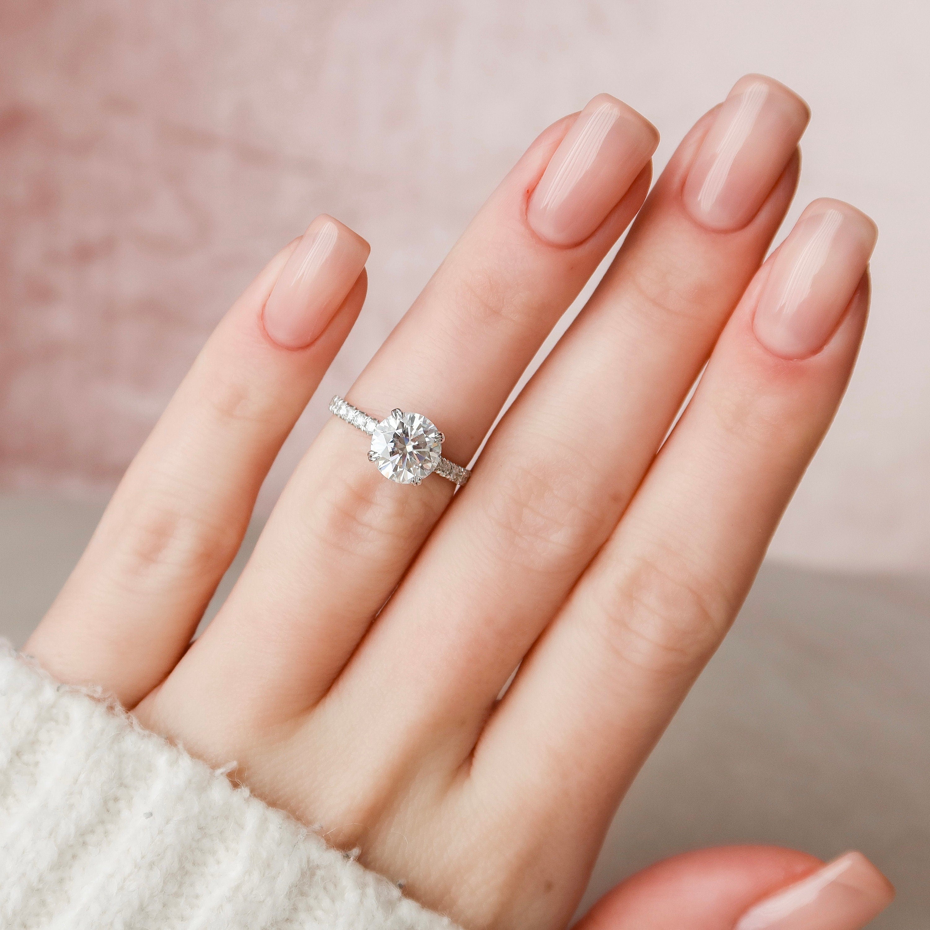 2.0 CT Round Shaped Moissanite Hidden Halo Engagement Ring - crownmoissanite