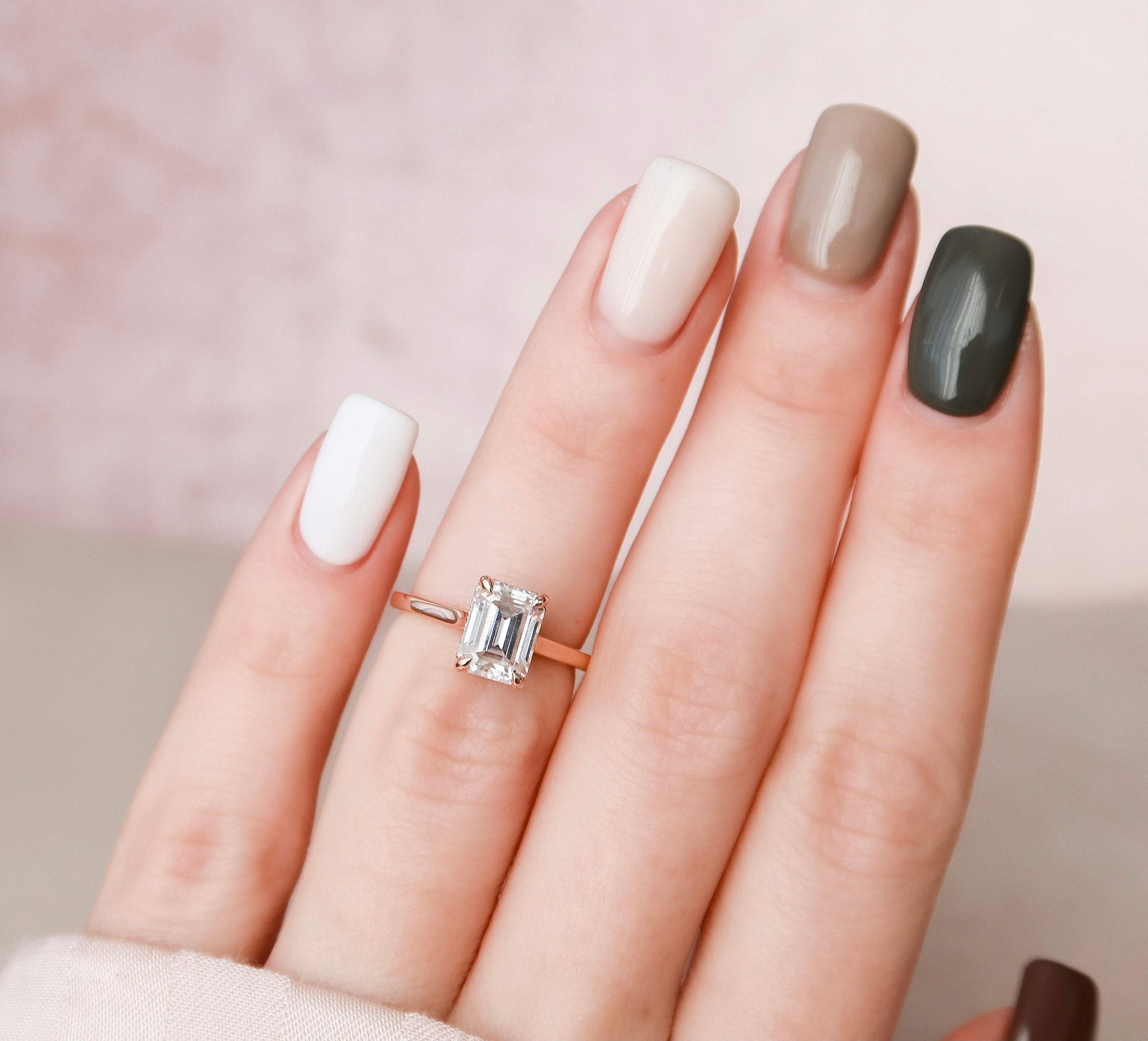 1.5 CT Emerald Shaped Moissanite Hidden Halo Engagement Ring - crownmoissanite