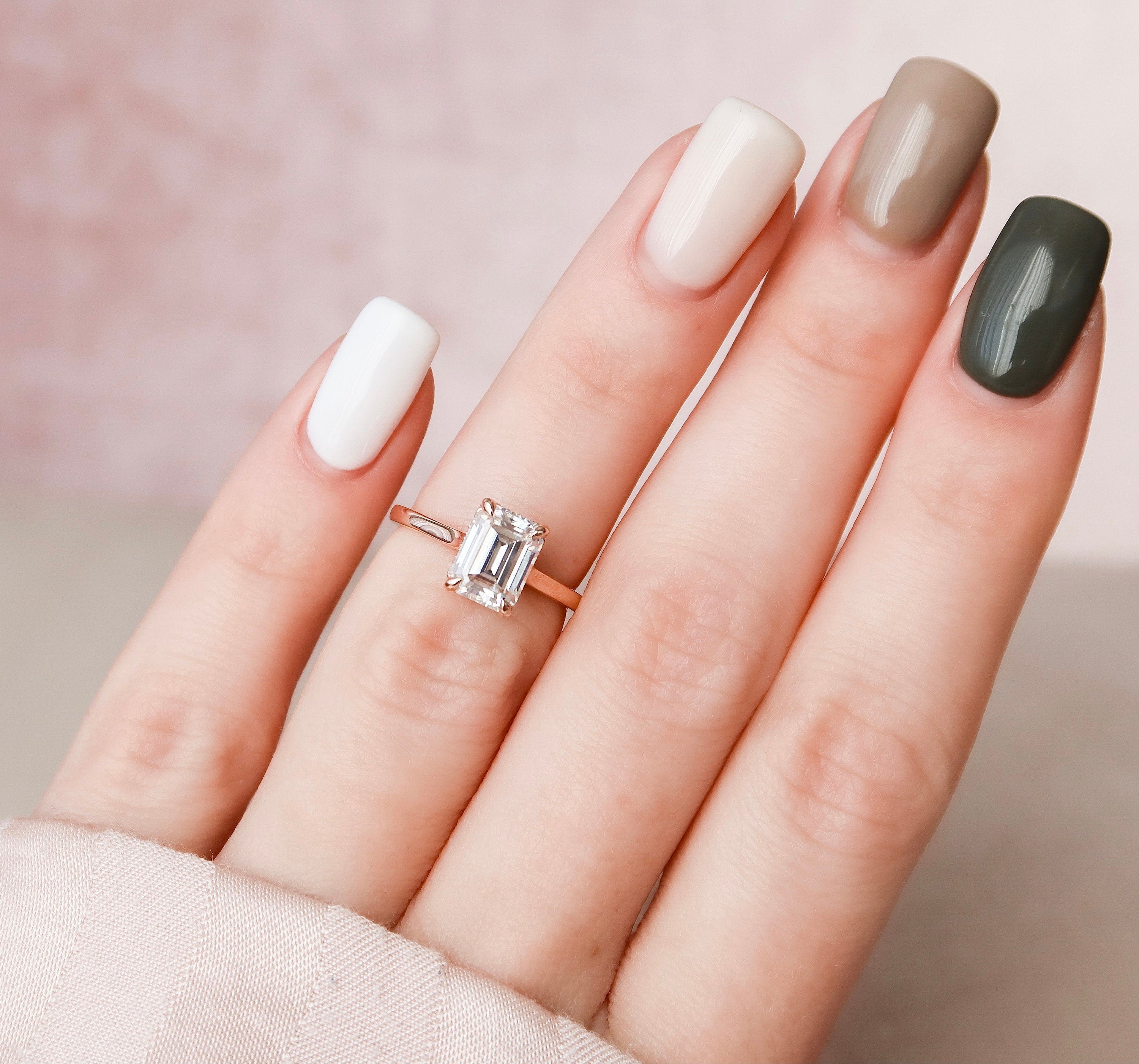 1.5 CT Emerald Solitaire & Hidden Halo Moissanite Engagement Ring - crownmoissanite