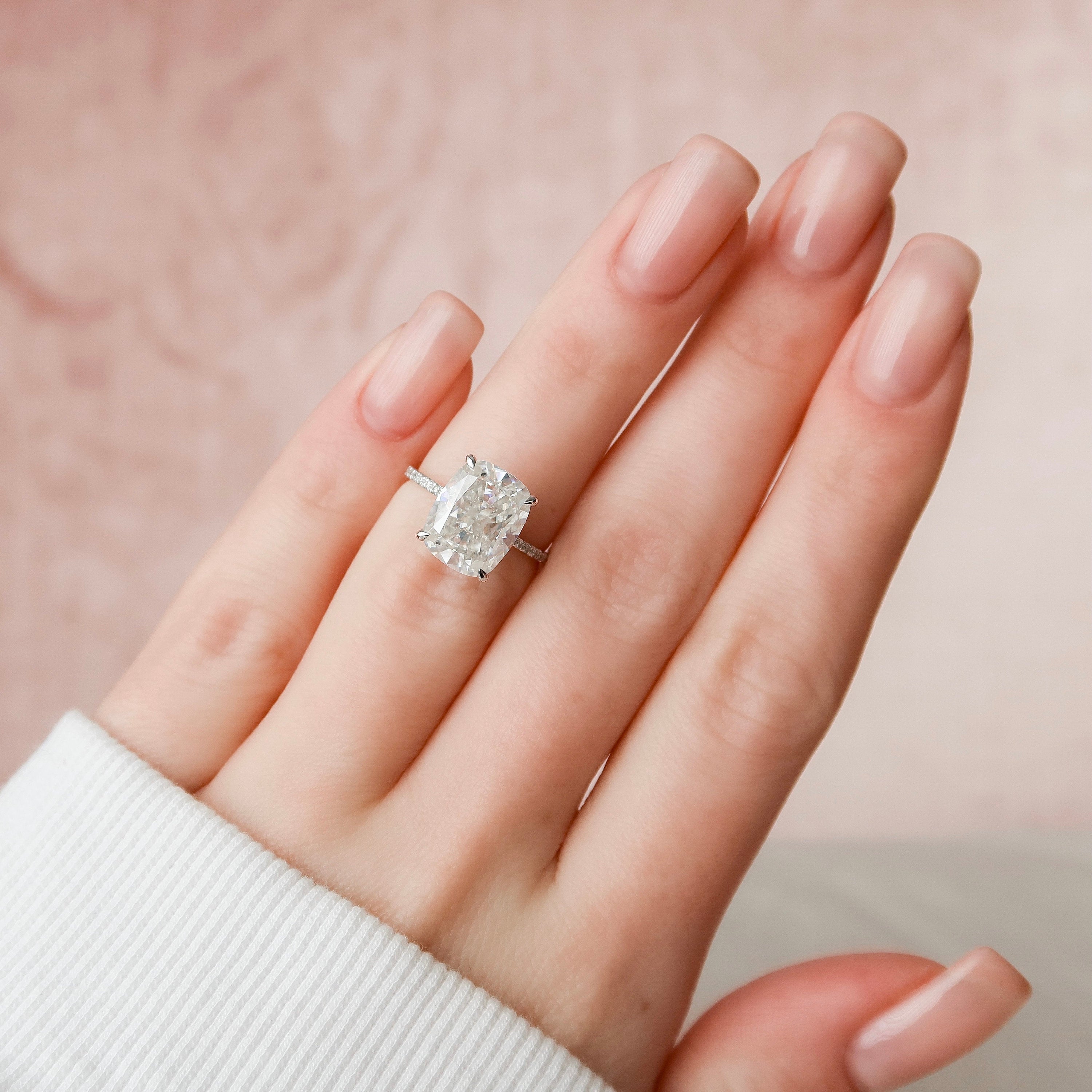 6.0 CT Elongated Cushion Cut Pave Moissanite Engagement Ring - crownmoissanite
