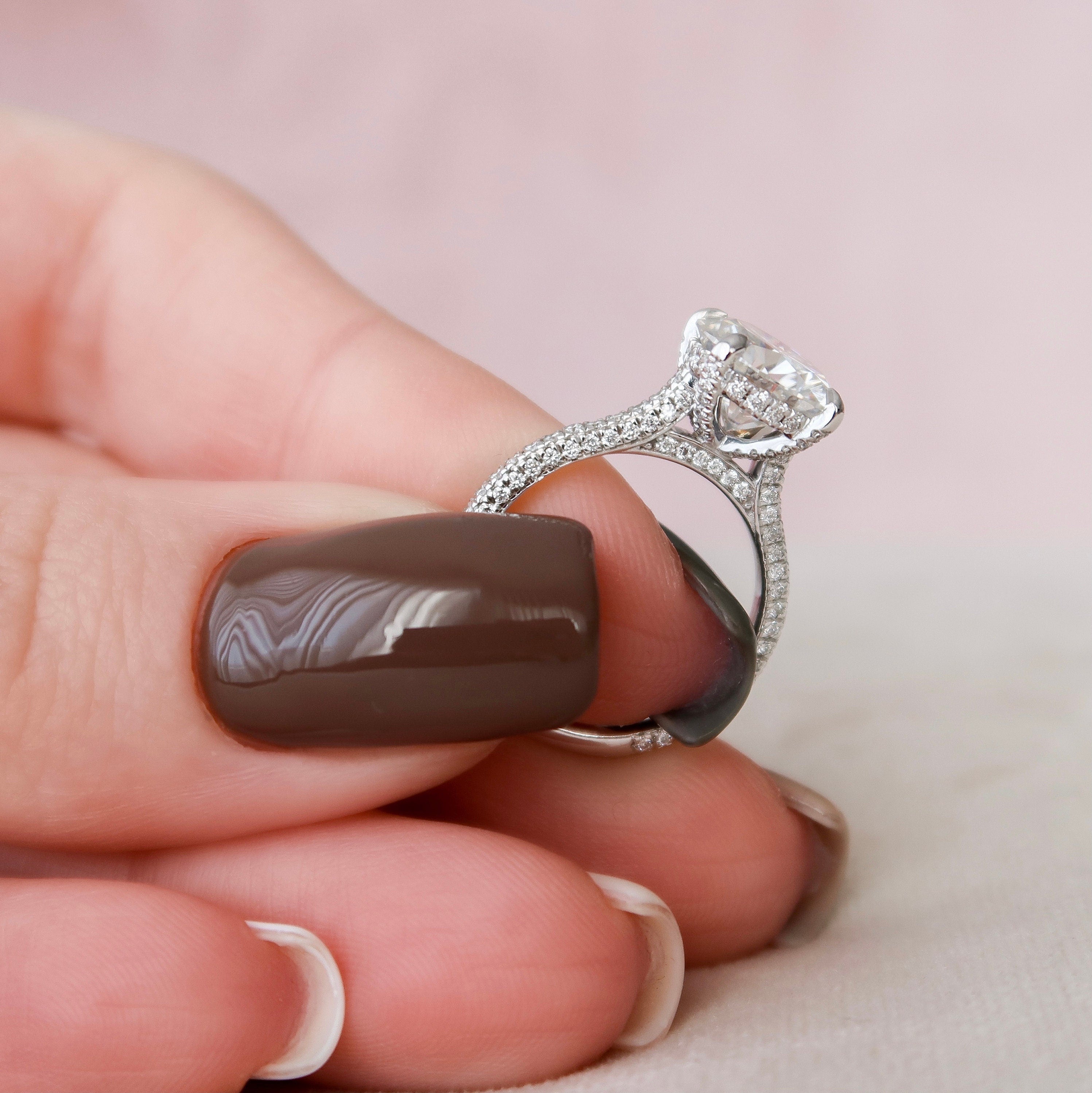 2.5 CT Round Cut Hidden Halo & Pave Setting Engagement Ring - crownmoissanite