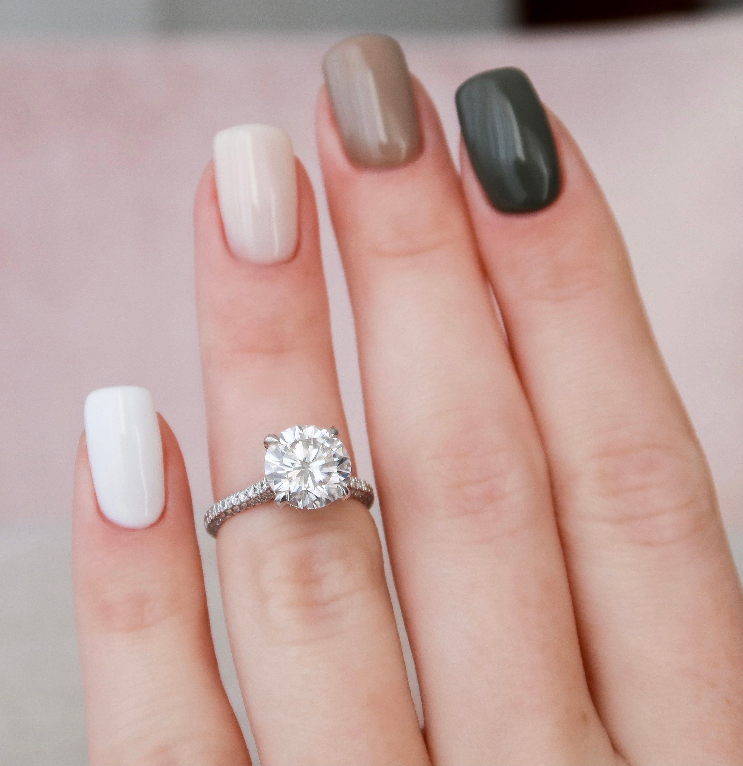 2.5 CT Round Cut Hidden Halo & Pave Setting Engagement Ring - crownmoissanite