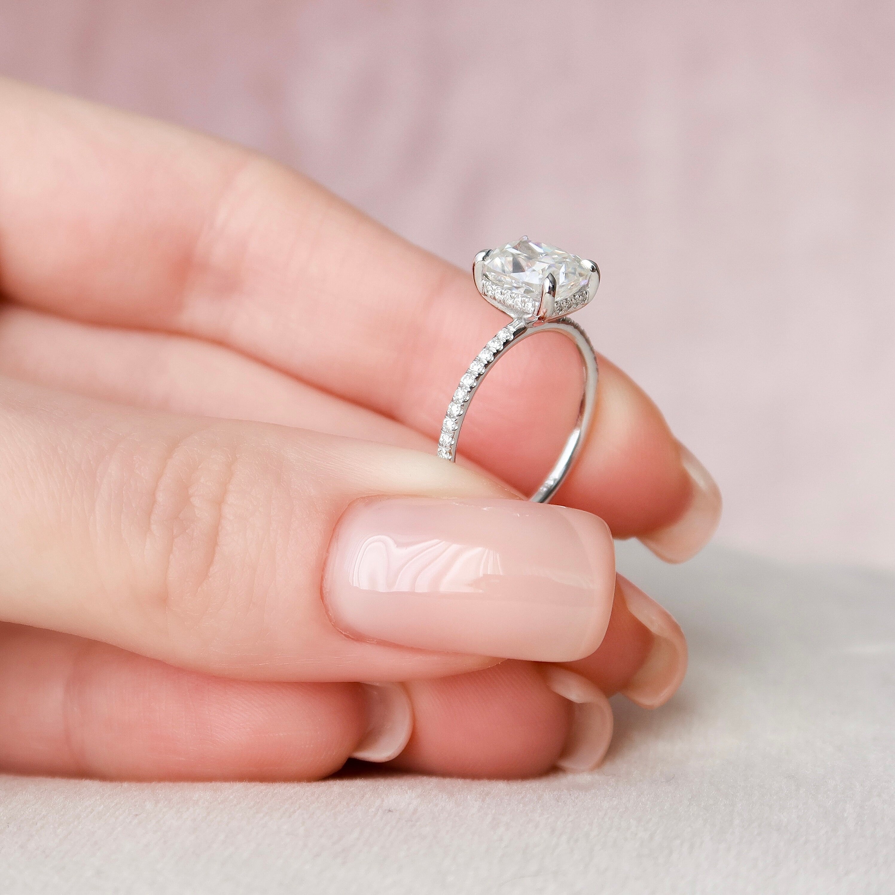 2.0 CT Cushion Cut Pave Setting Moissanite Engagement Ring - crownmoissanite