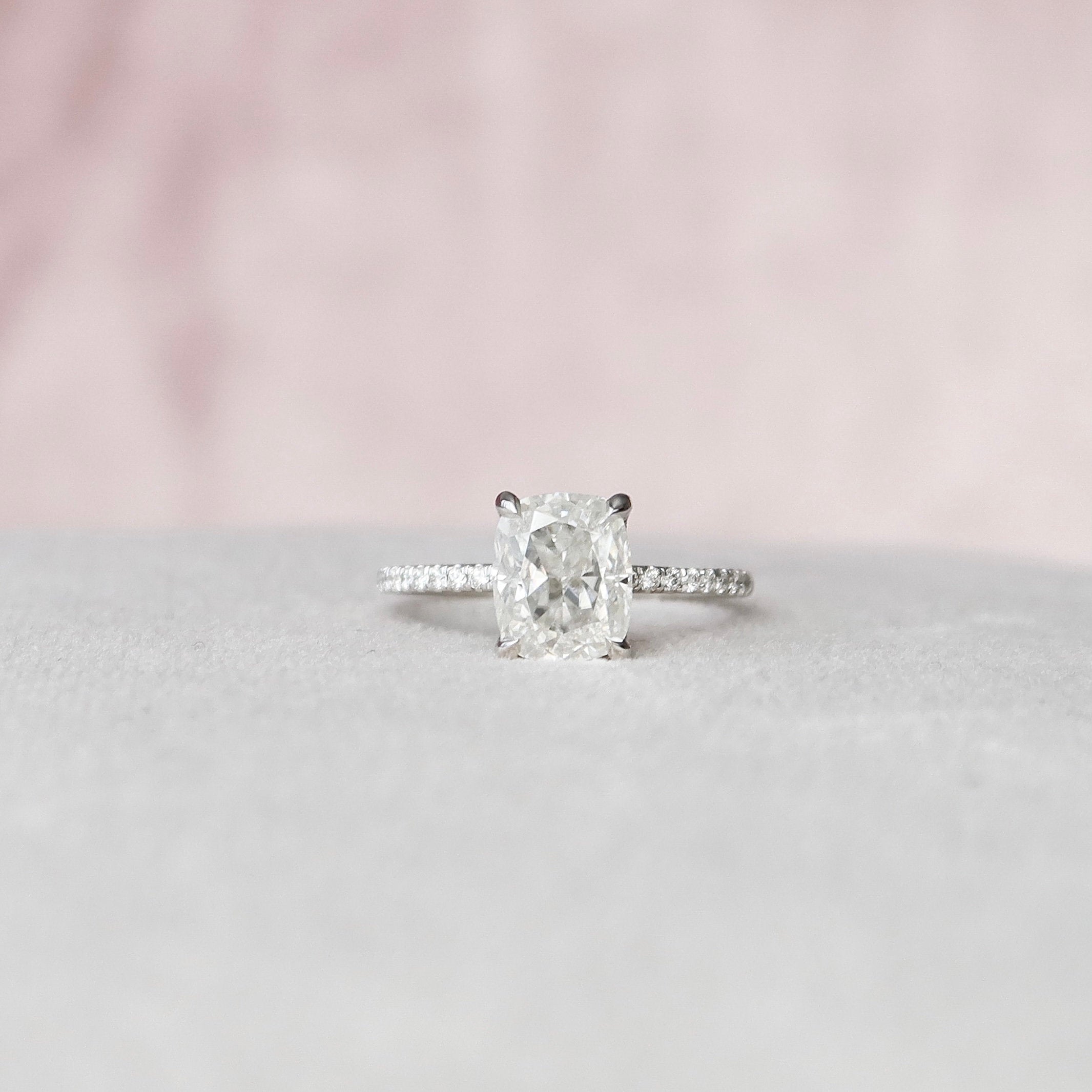 2.0 CT Cushion Cut Pave Setting Moissanite Engagement Ring - crownmoissanite