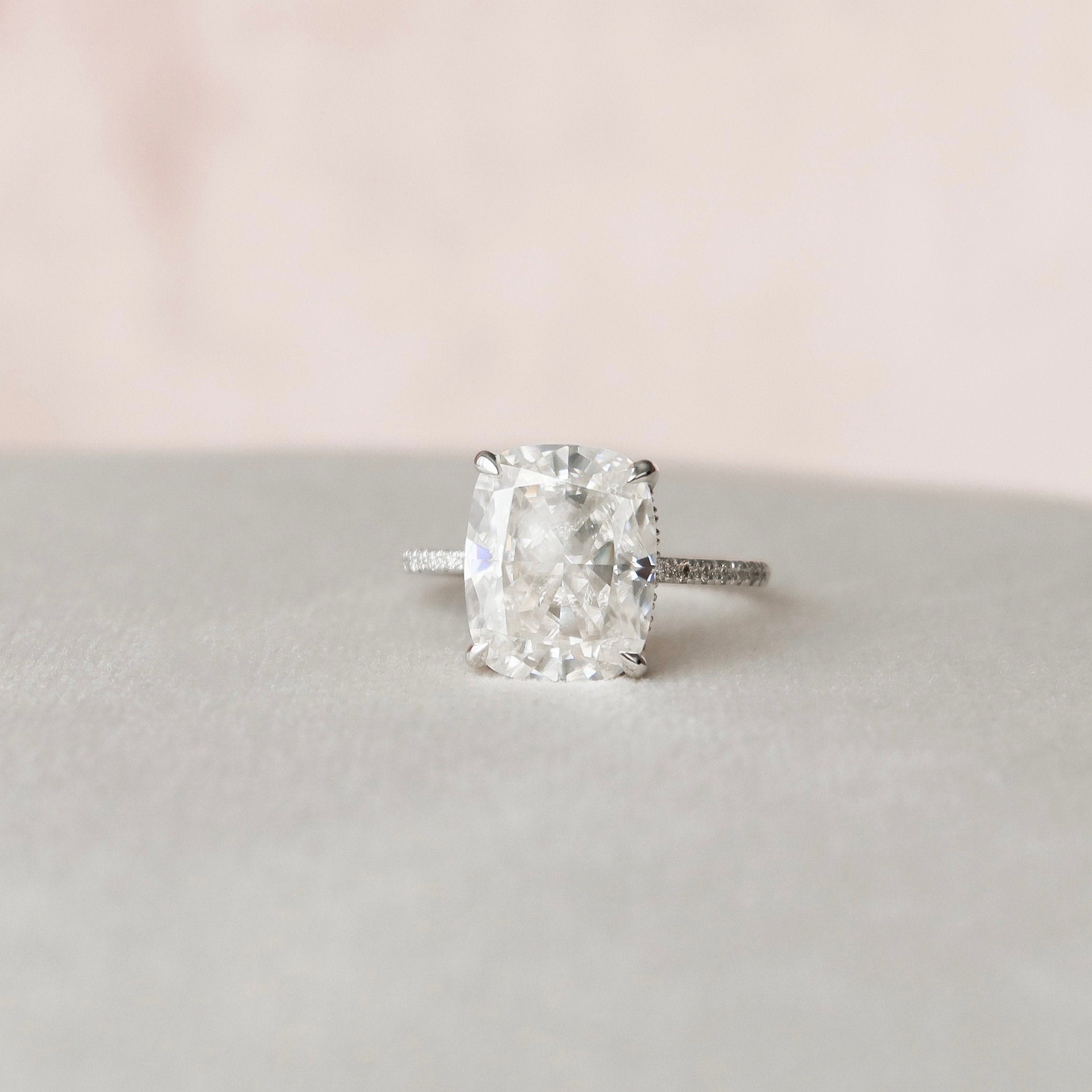 6.0 CT Elongated Cushion Cut Pave Moissanite Engagement Ring - crownmoissanite