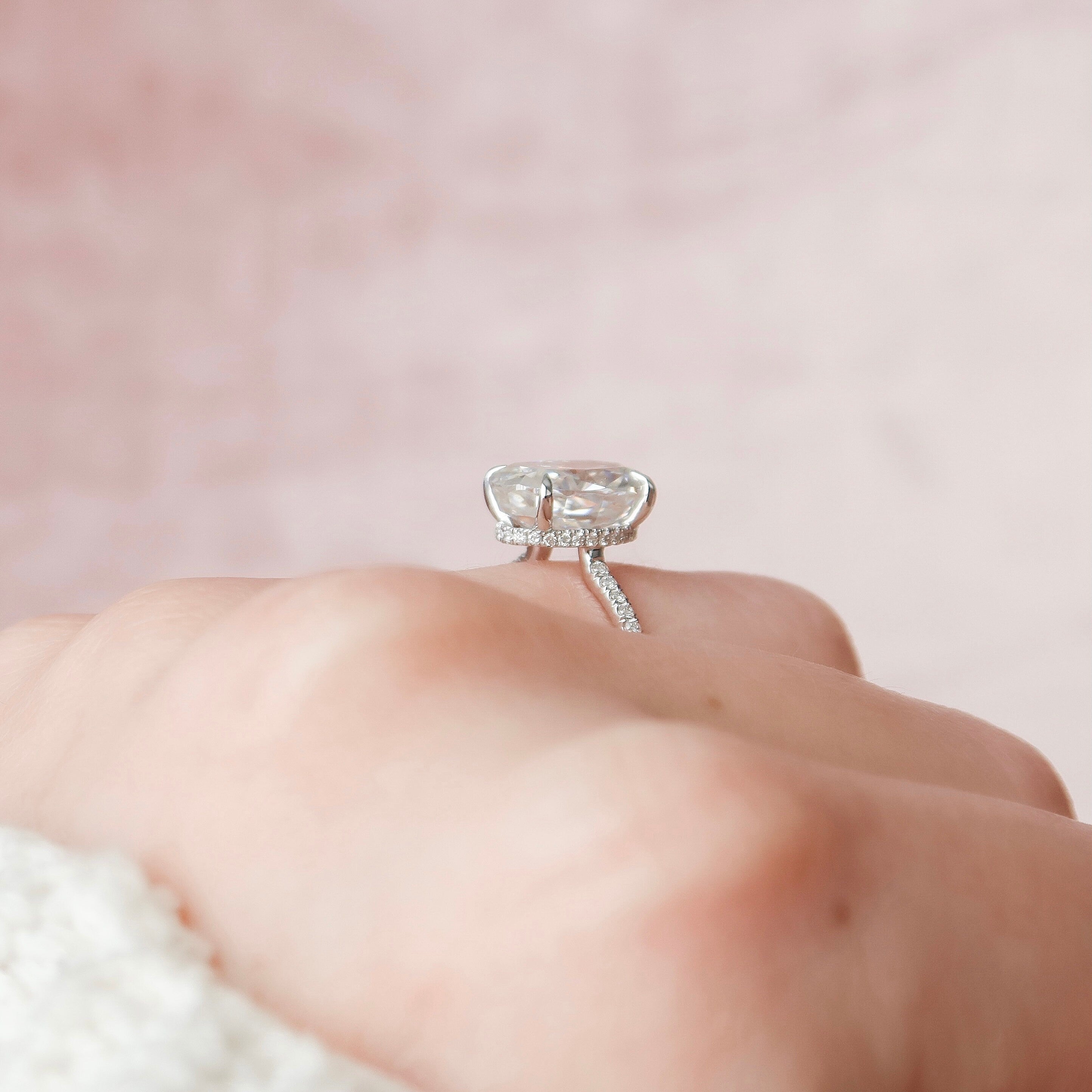3.5 CT Oval Cut Pave Setting Moissanite Engagement Ring - crownmoissanite