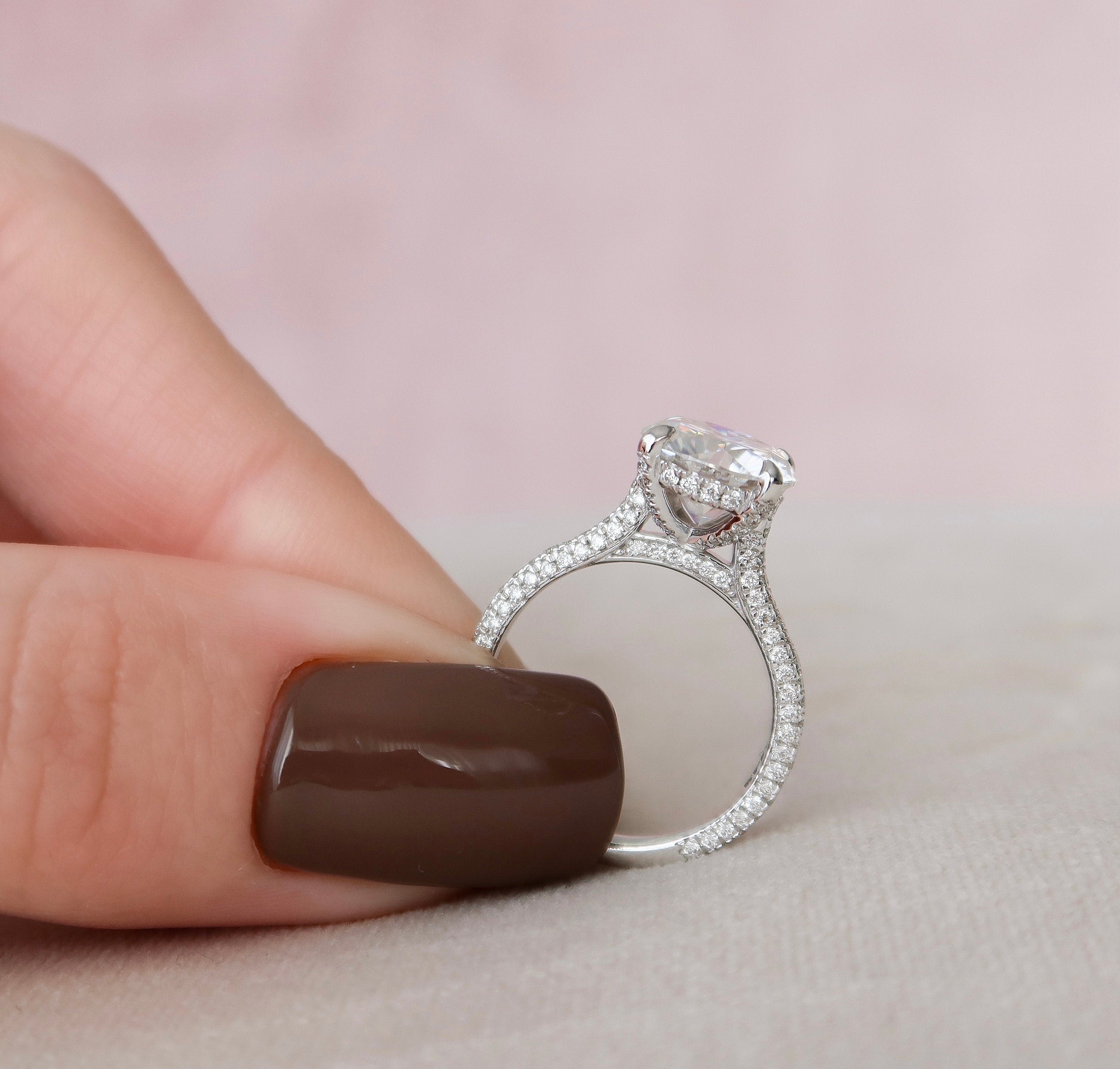 2.5 CT Round Cut Hidden Halo & Pave Setting Engagement Ring - crownmoissanite