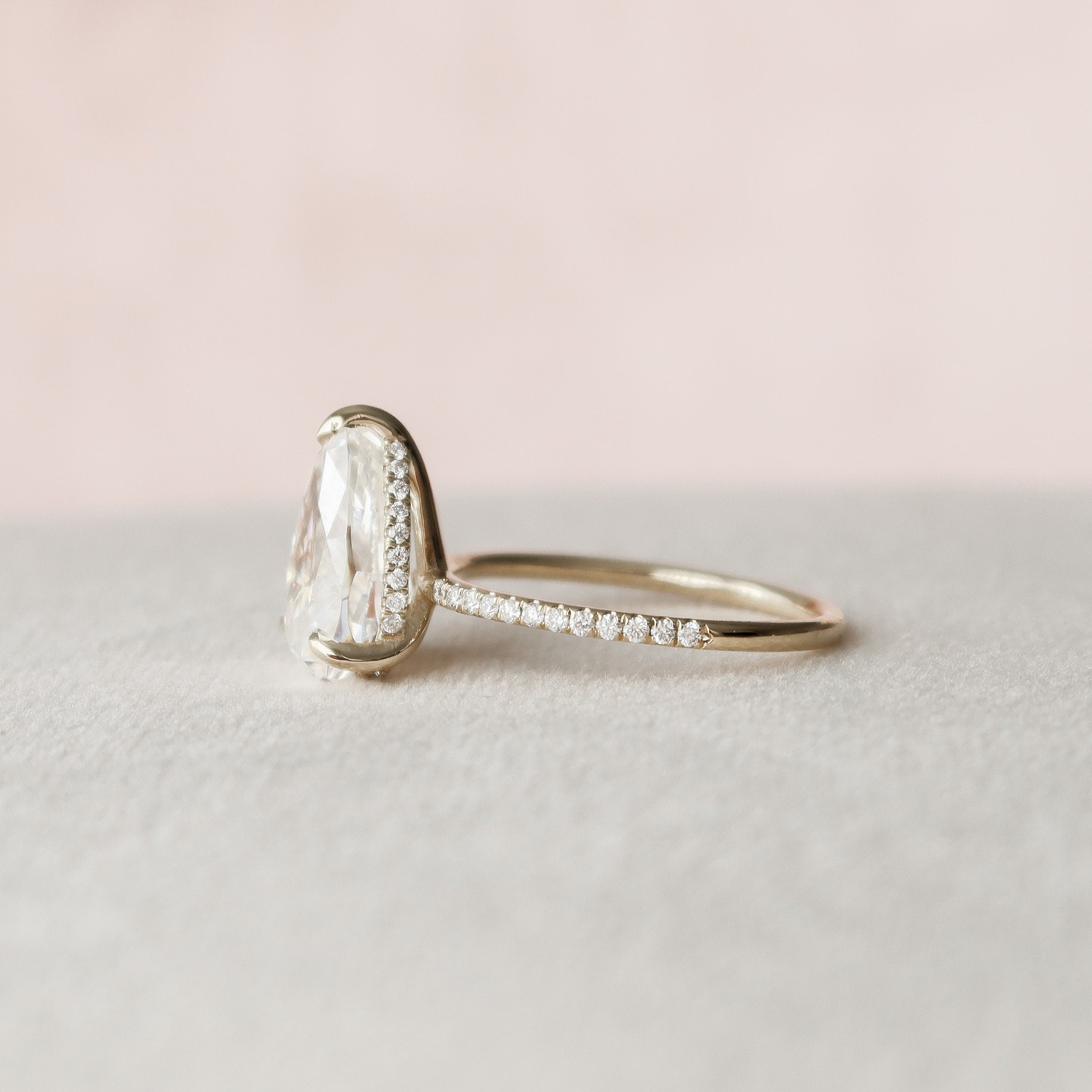 2.5 CT Pear Cut Hidden Halo & Pave Moissanite Engagement Ring - crownmoissanite