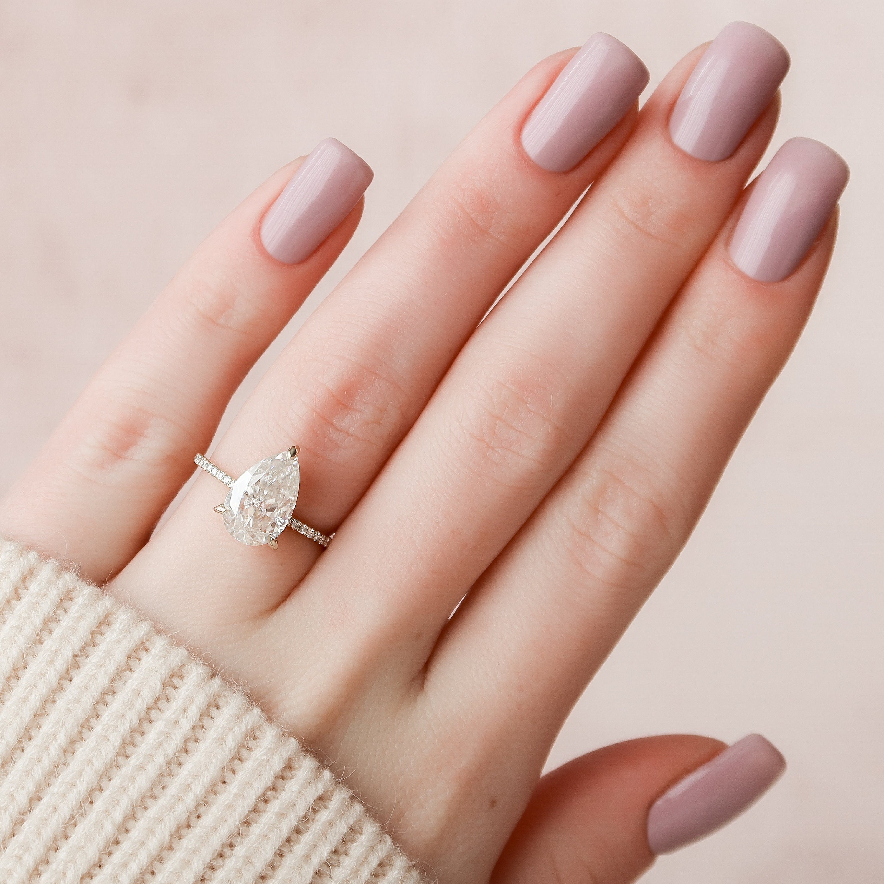 2.5 CT Pear Cut Hidden Halo & Pave Moissanite Engagement Ring - crownmoissanite