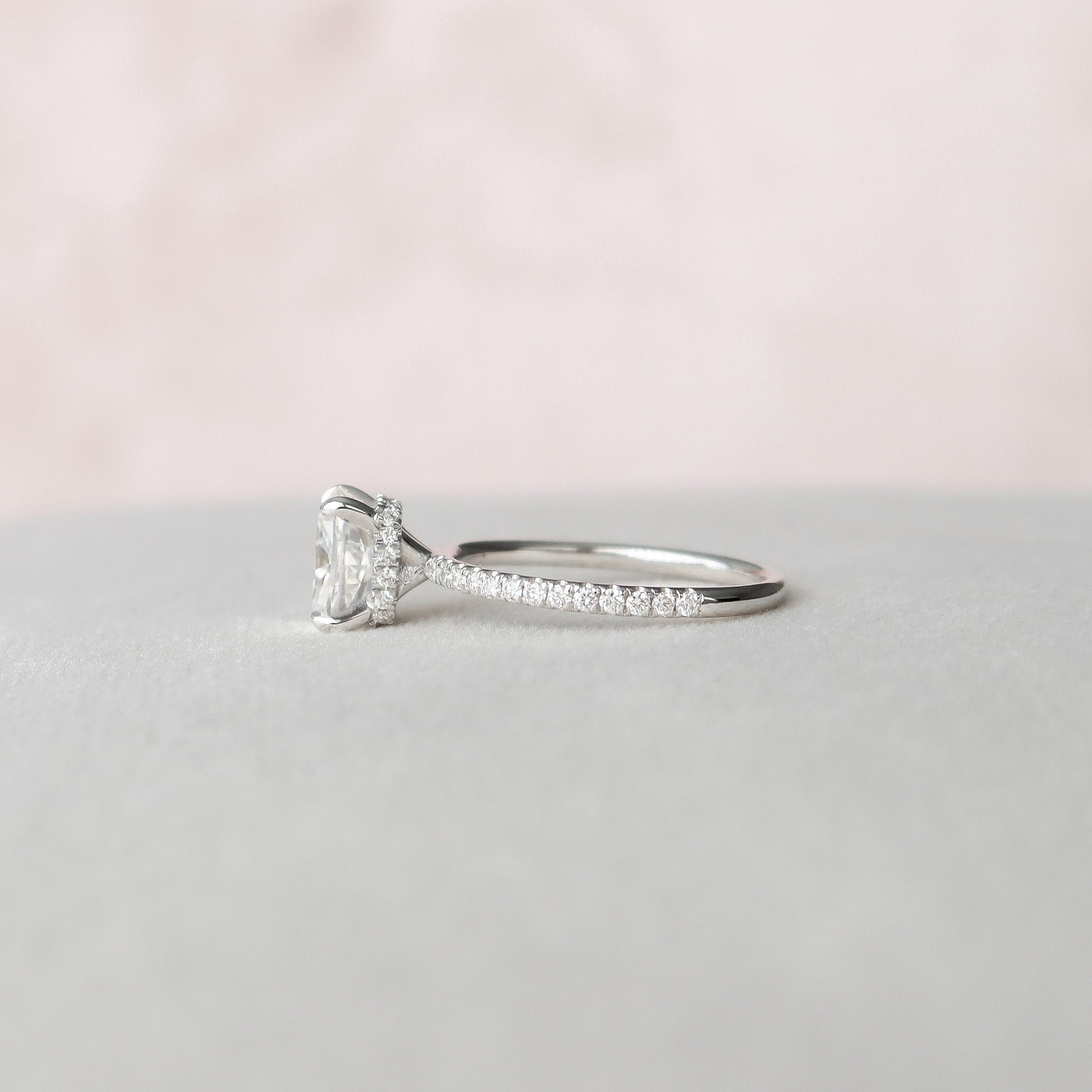 1.5 CT Cushion Hidden Halo Pave Moissanite Engagement Ring - crownmoissanite