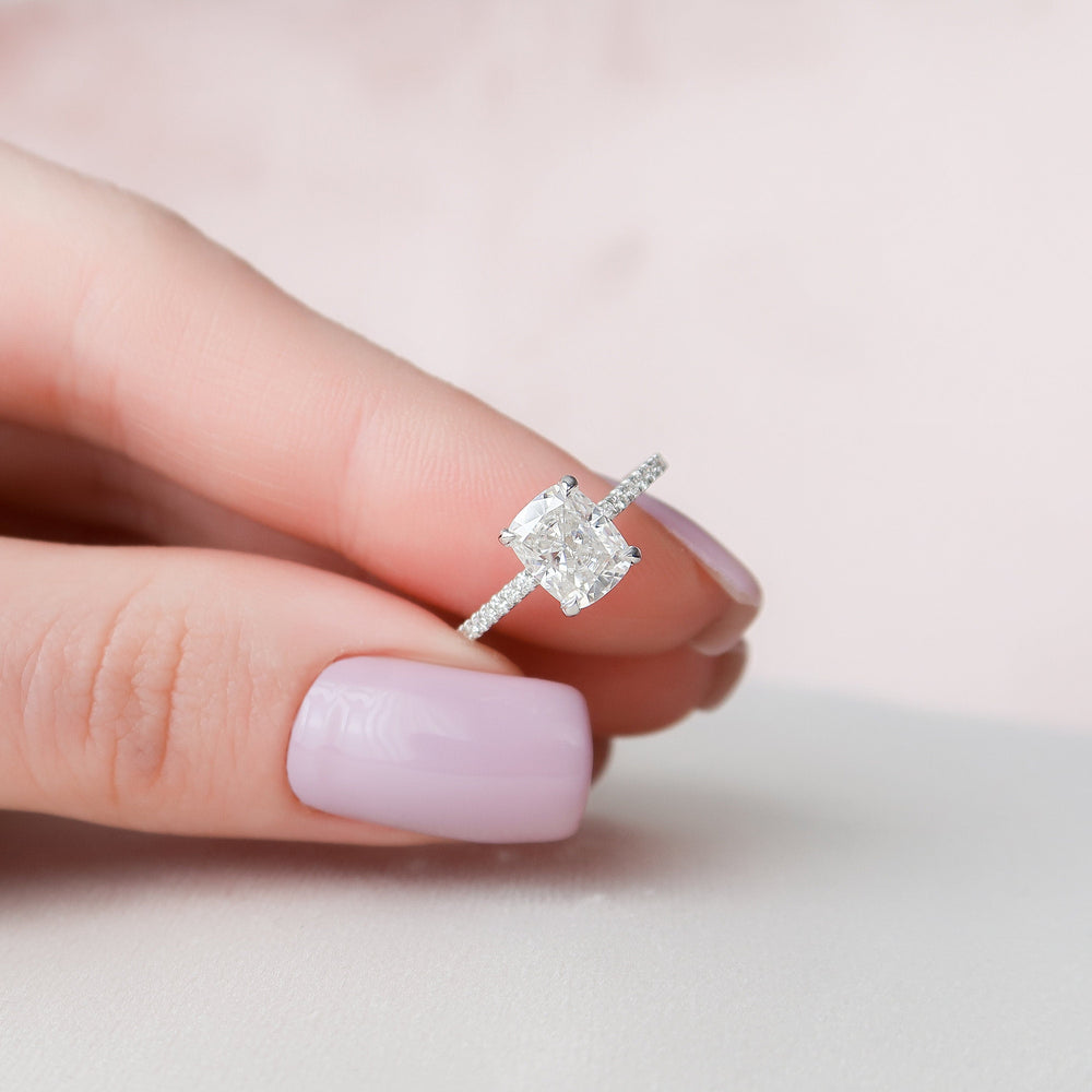 1.5 CT Cushion Hidden Halo Pave Moissanite Engagement Ring - crownmoissanite