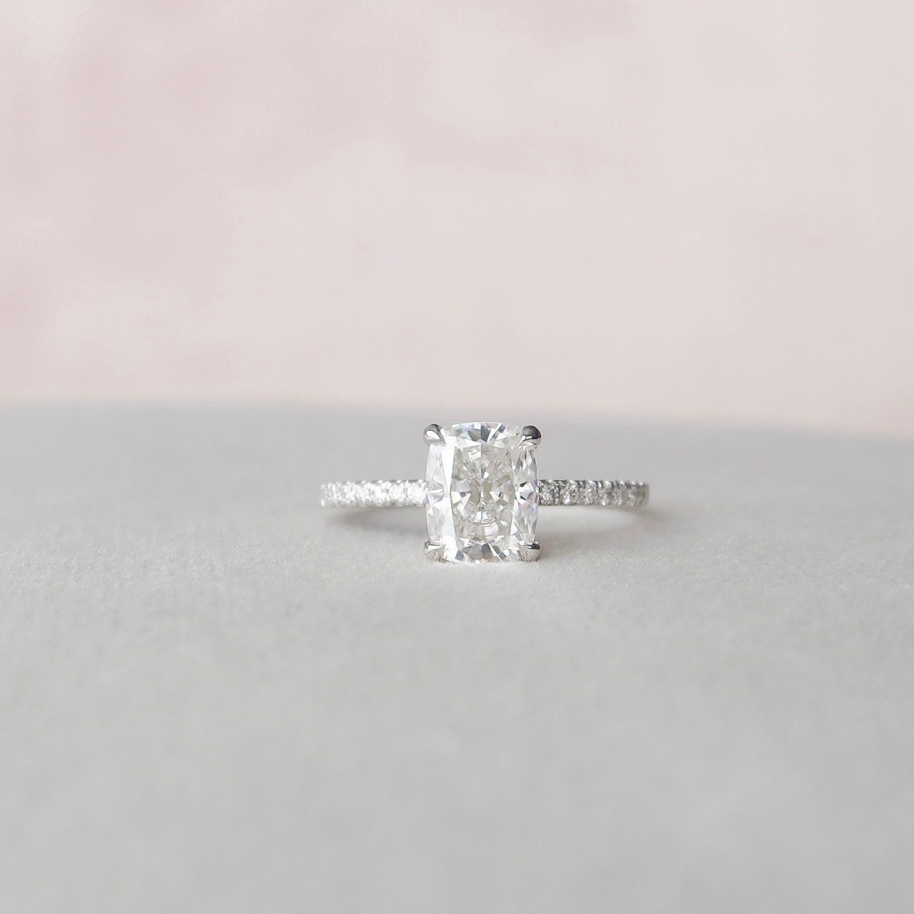 1.5 CT Cushion Hidden Halo Pave Moissanite Engagement Ring - crownmoissanite