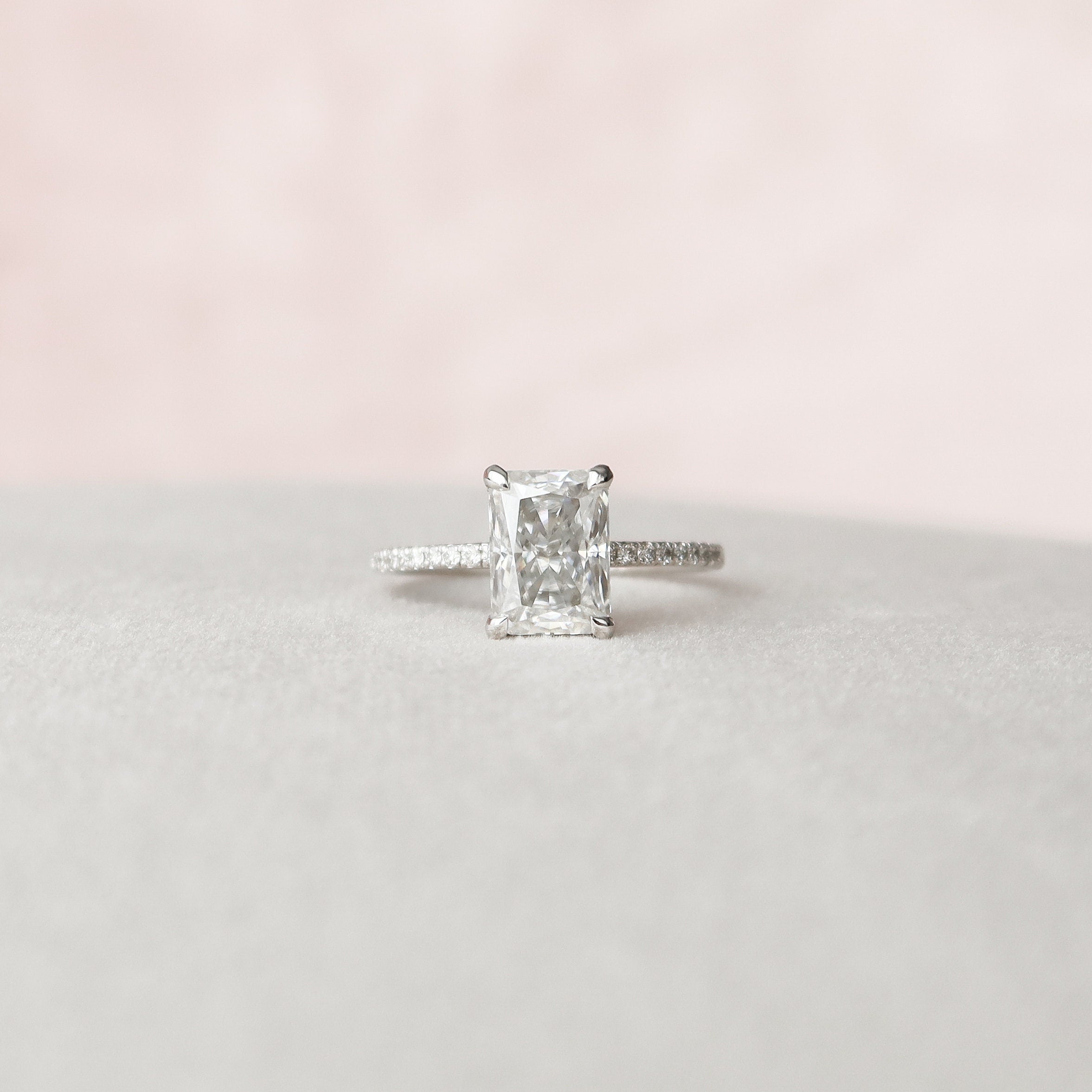2.0 CT Radiant Shaped Moissanite Hidden Halo Engagement Ring - crownmoissanite