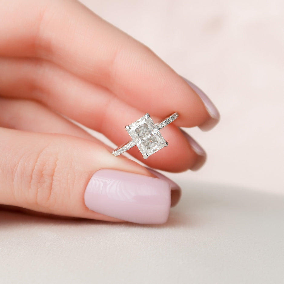 2.0 CT Radiant Shaped Moissanite Hidden Halo Engagement Ring - crownmoissanite