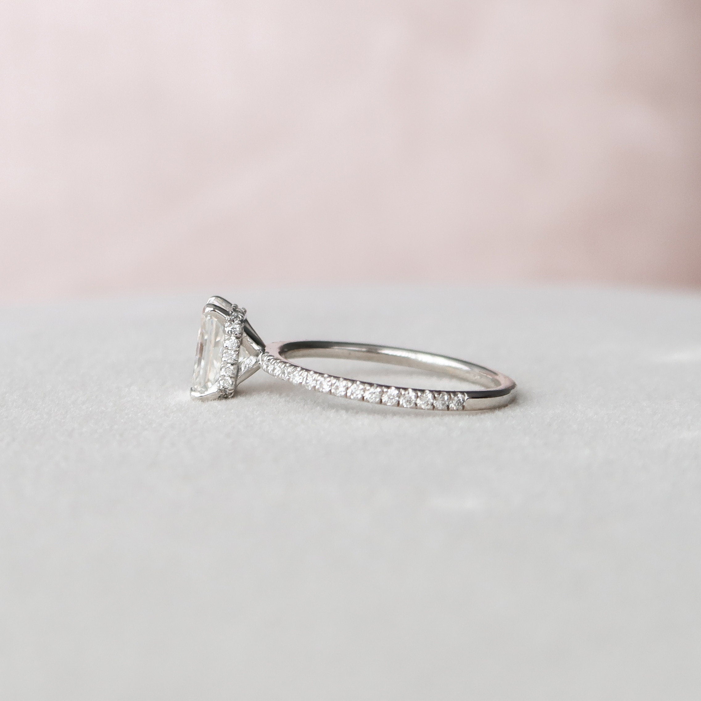 1.5 CT Radiant Shaped Moissanite Hidden Halo Engagement Ring - crownmoissanite