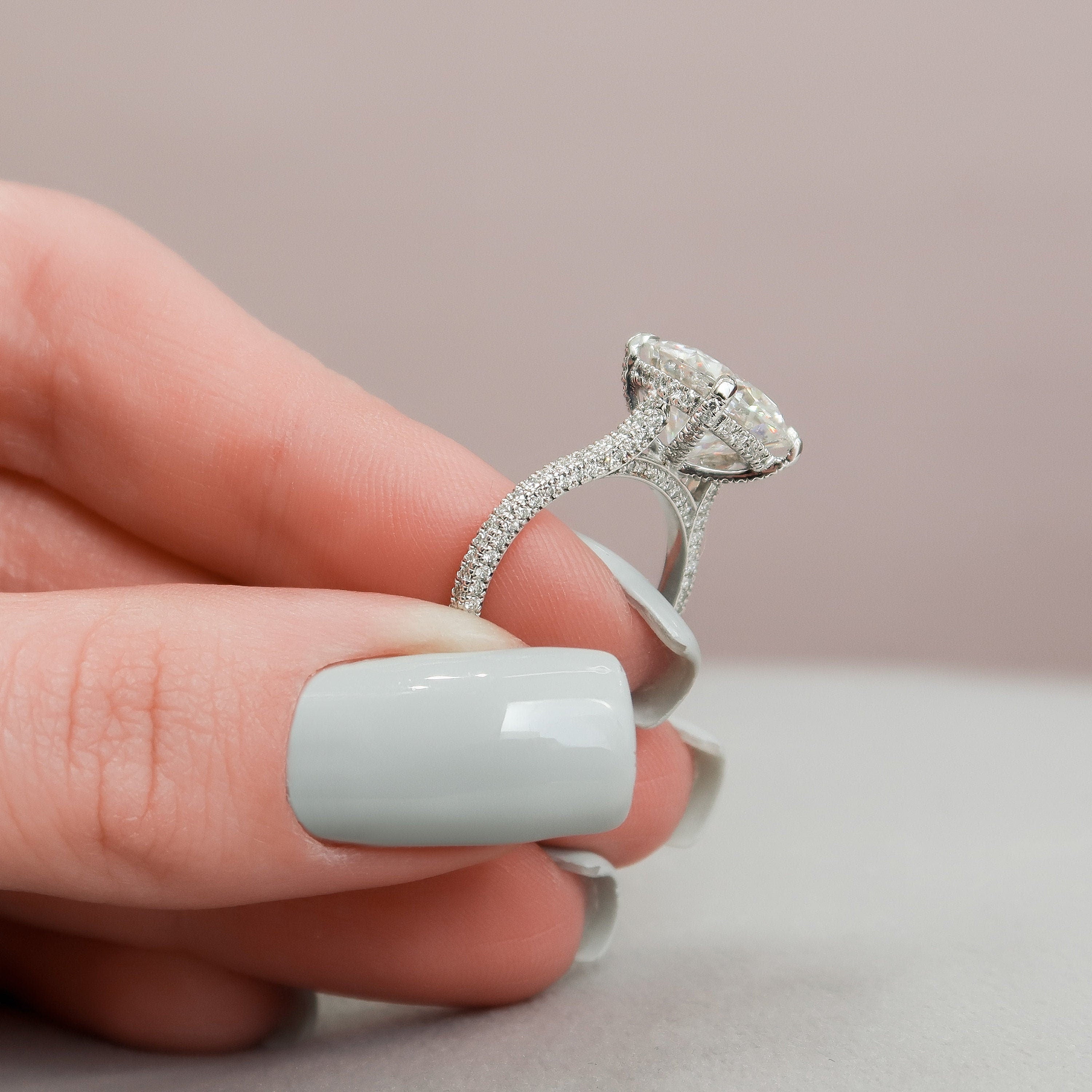 5.0 CT Round Hidden Halo & Pave Moissanite Engagement Ring - crownmoissanite