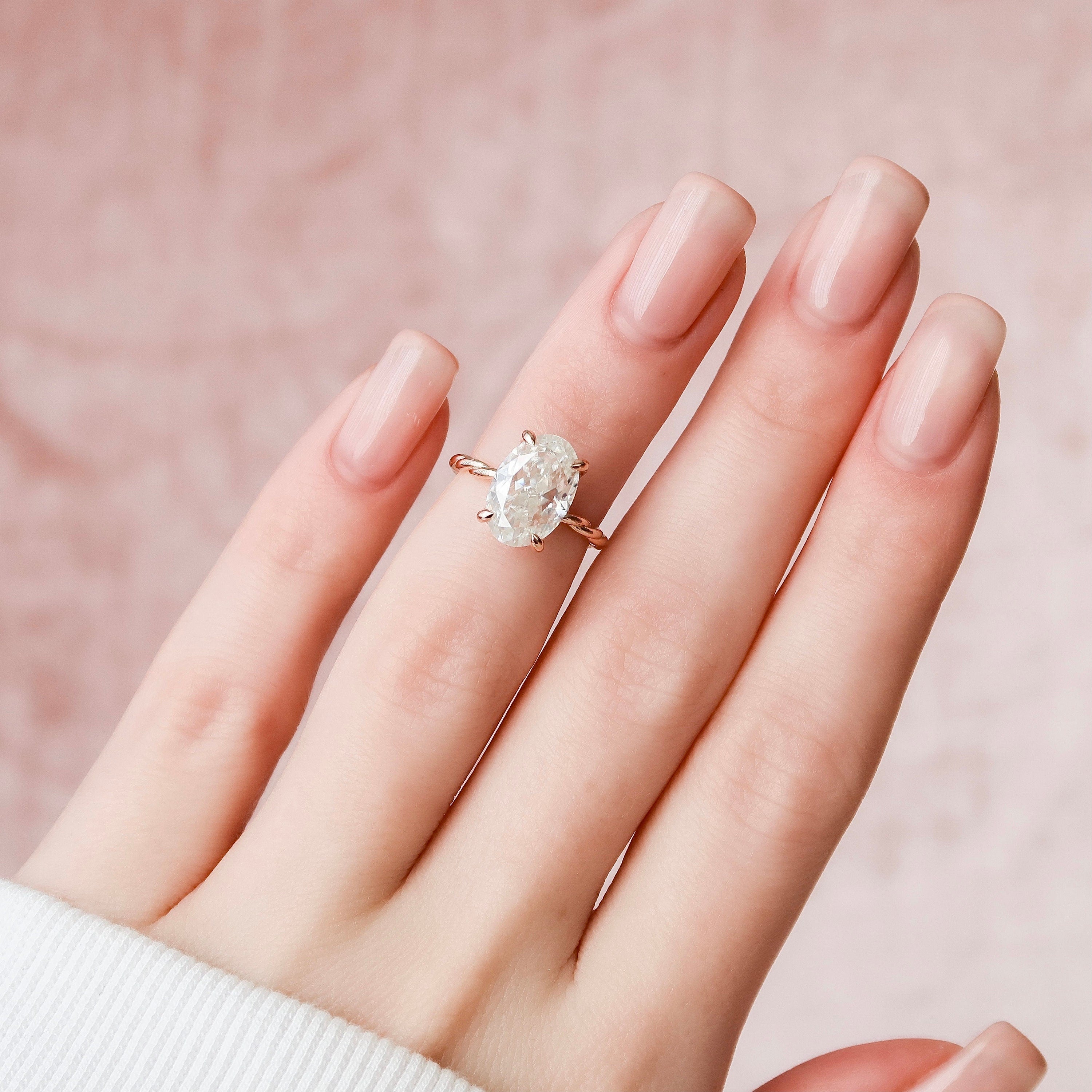 3.5 CT Oval Twisted Band and Hidden Halo Moissanite Engagement Ring - crownmoissanite