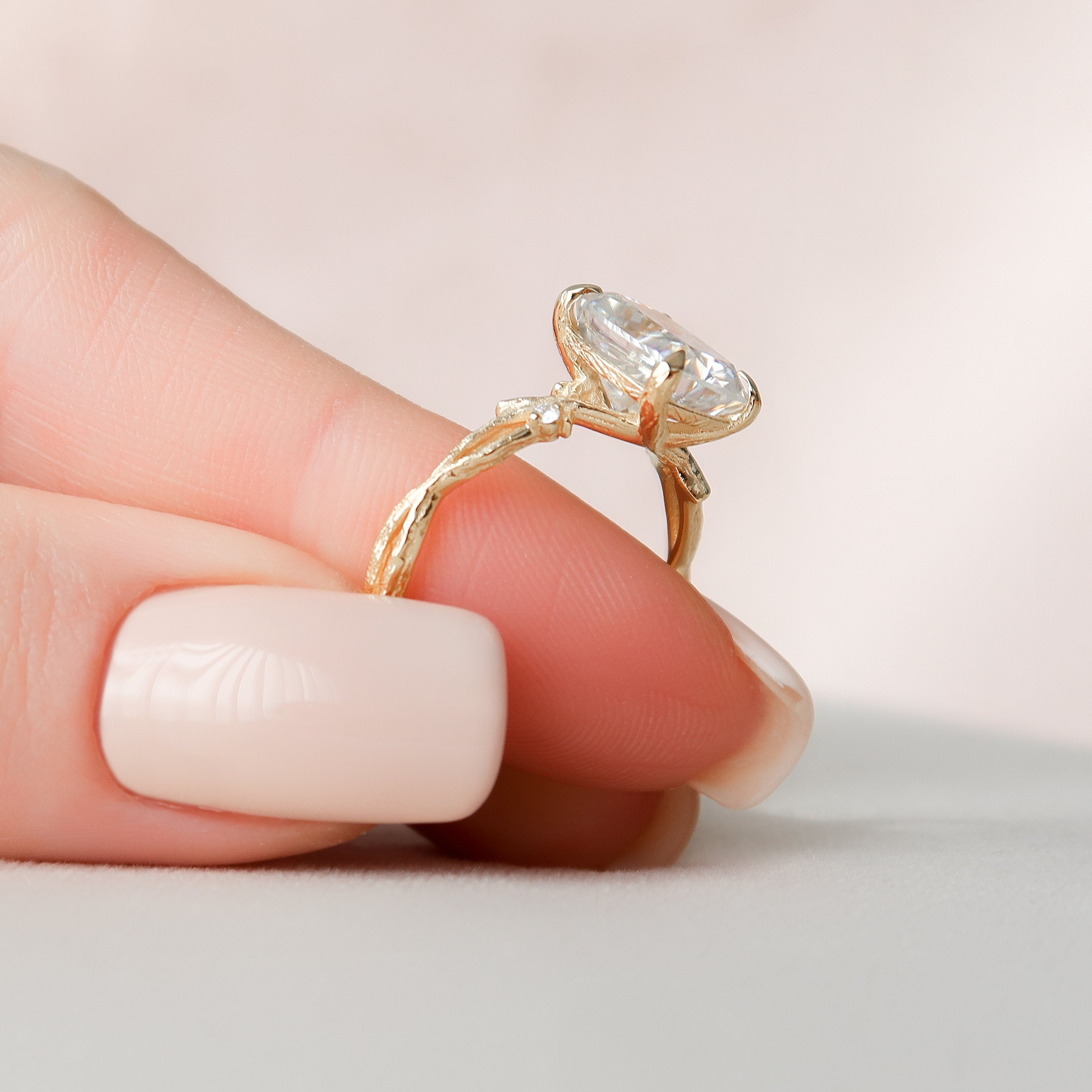 4.0 CT Cushion Cut Twig Pave Moissanite Engagement Ring - crownmoissanite