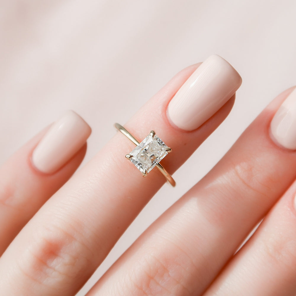 1.5 CT Radiant Shaped Moissanite Hidden Halo Engagement Ring - crownmoissanite