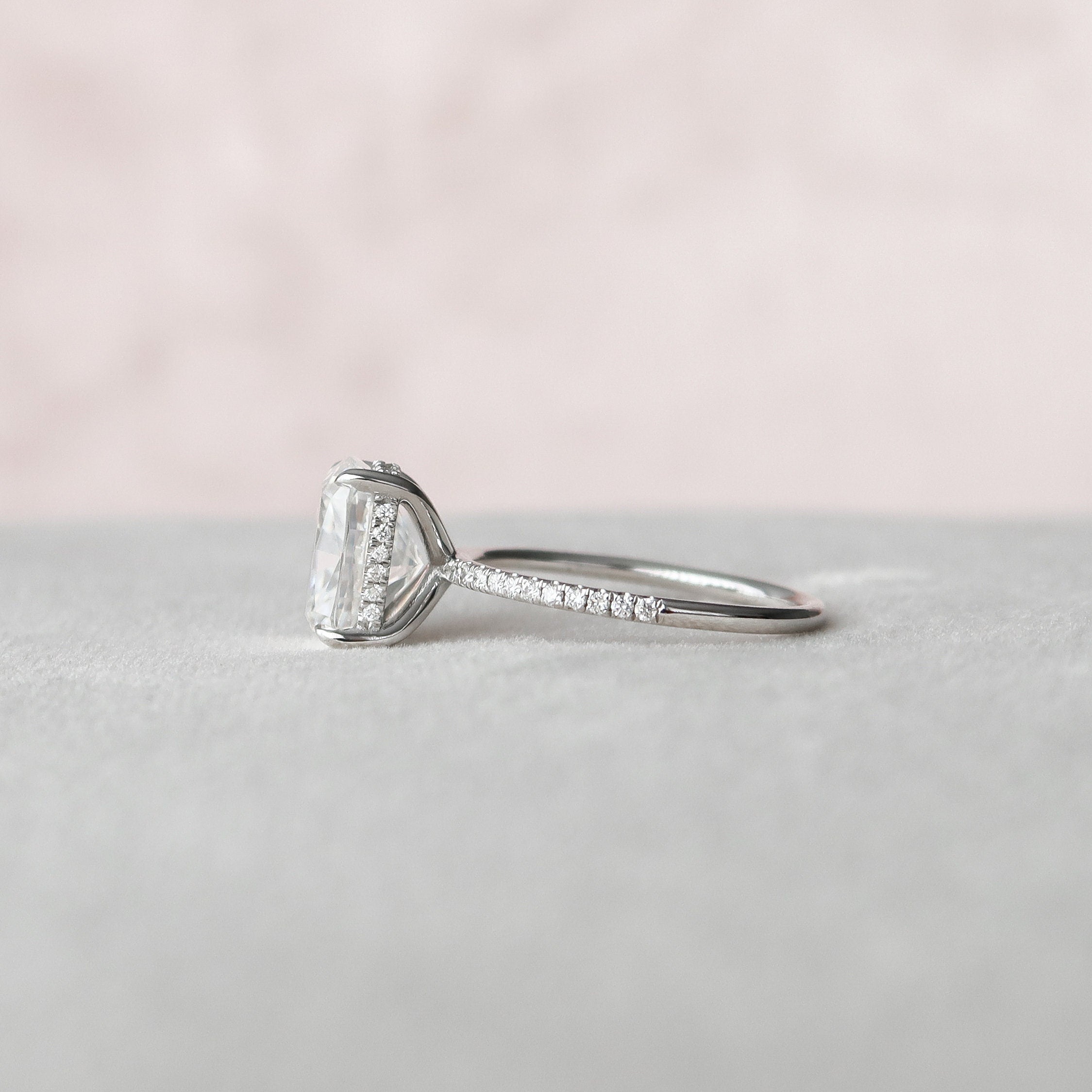 4.0 CT Cushion Hidden Halo & Pave Setting Moissanite Engagement Ring - crownmoissanite