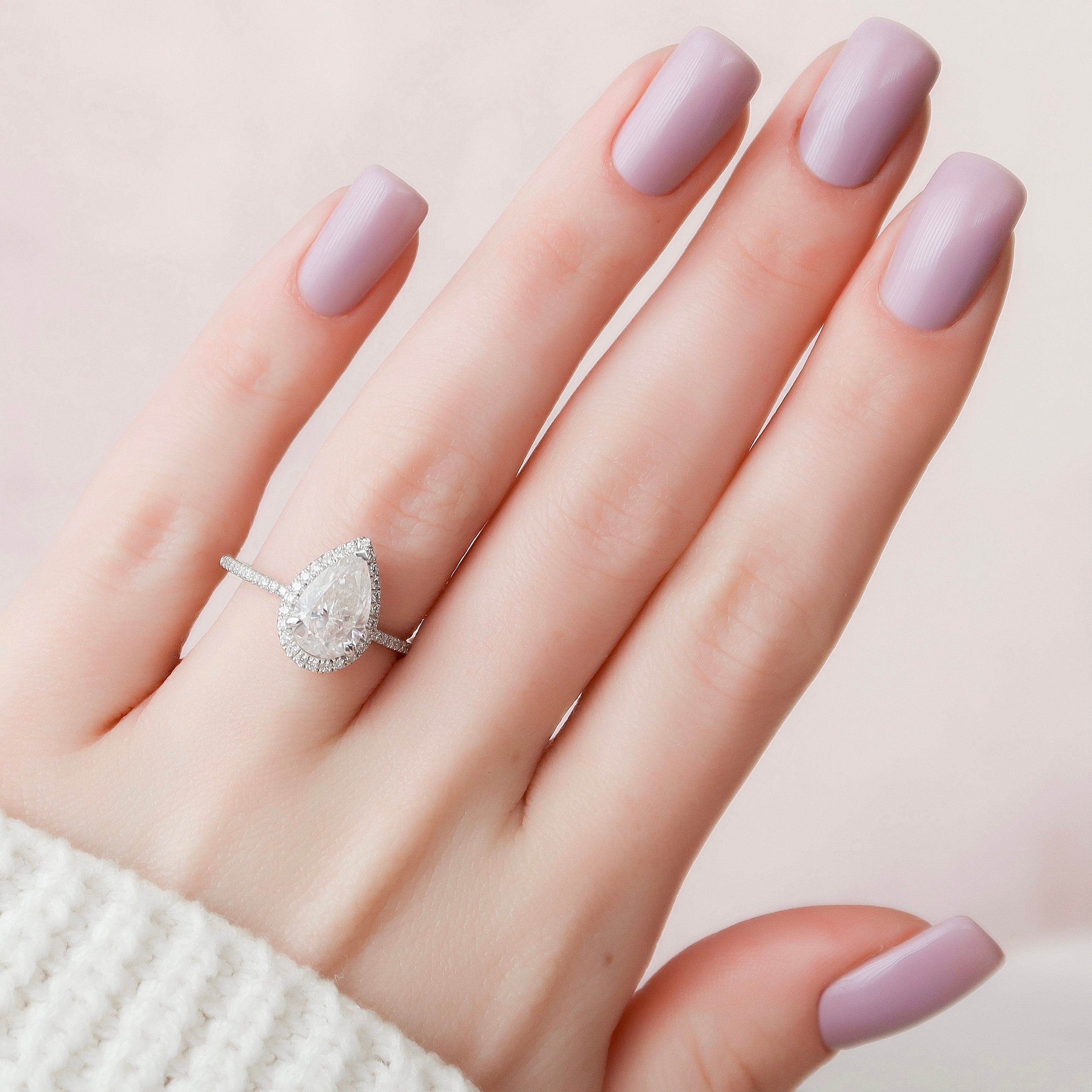 2.0 CT Pear Cut Halo & Pave Setting Moissanite Engagement Ring - crownmoissanite