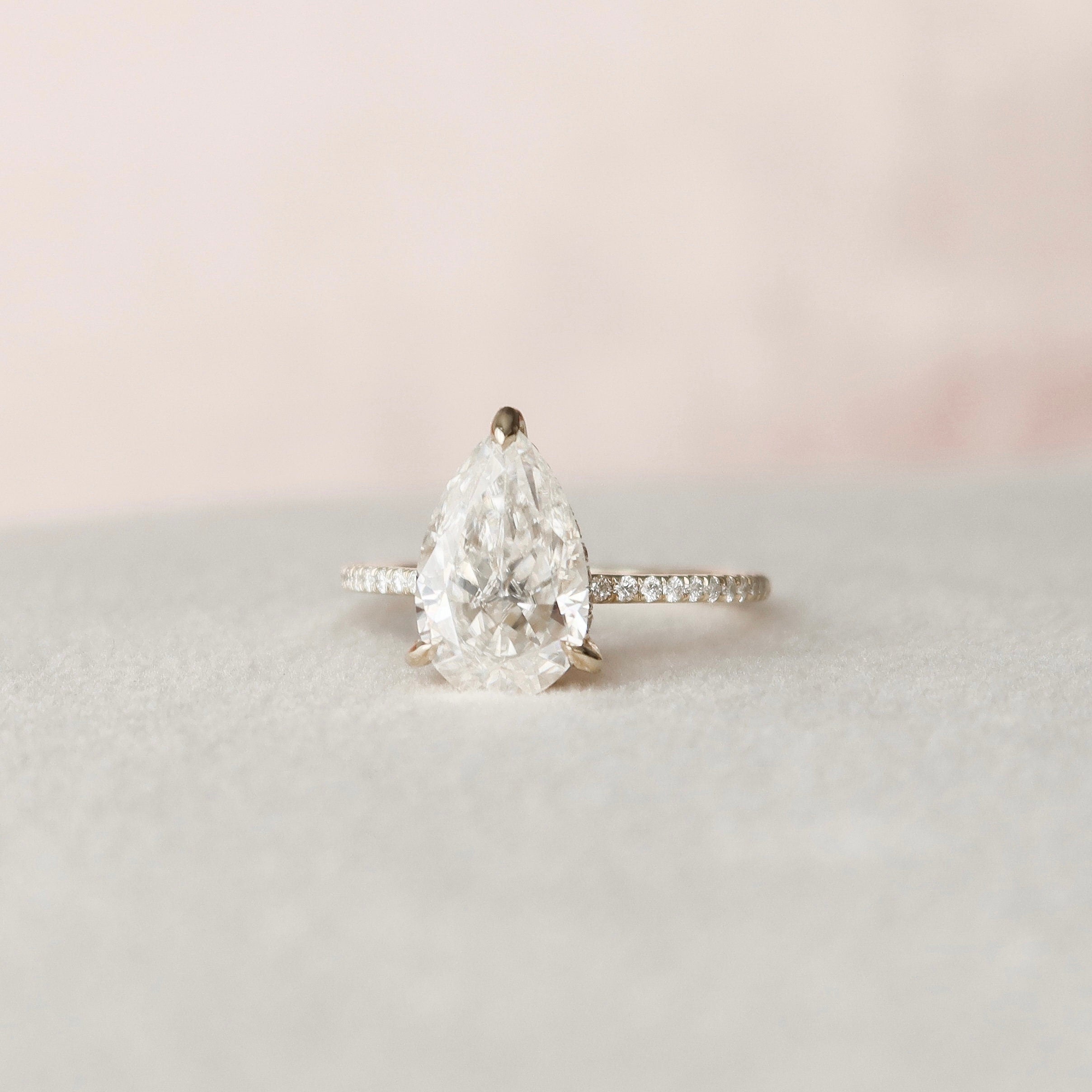 2.5 CT Pear Cut Hidden Halo & Pave Moissanite Engagement Ring - crownmoissanite