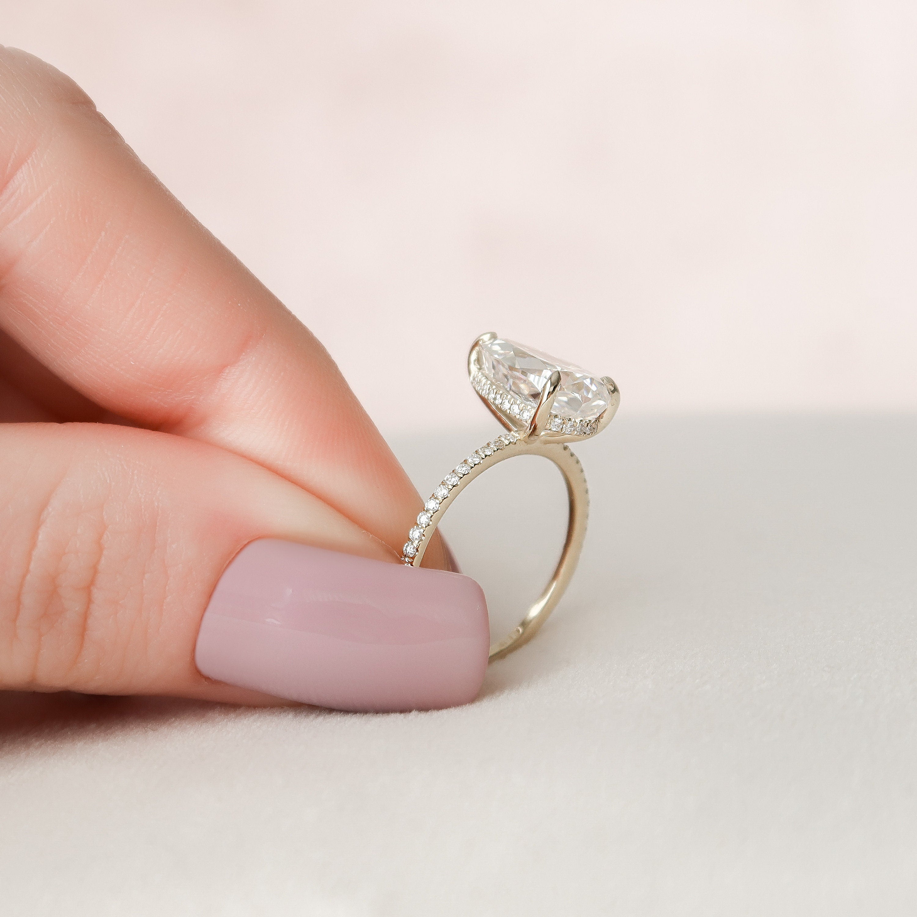 2.5 CT Pear Cut Hidden Halo & Pave Moissanite Engagement Ring - crownmoissanite