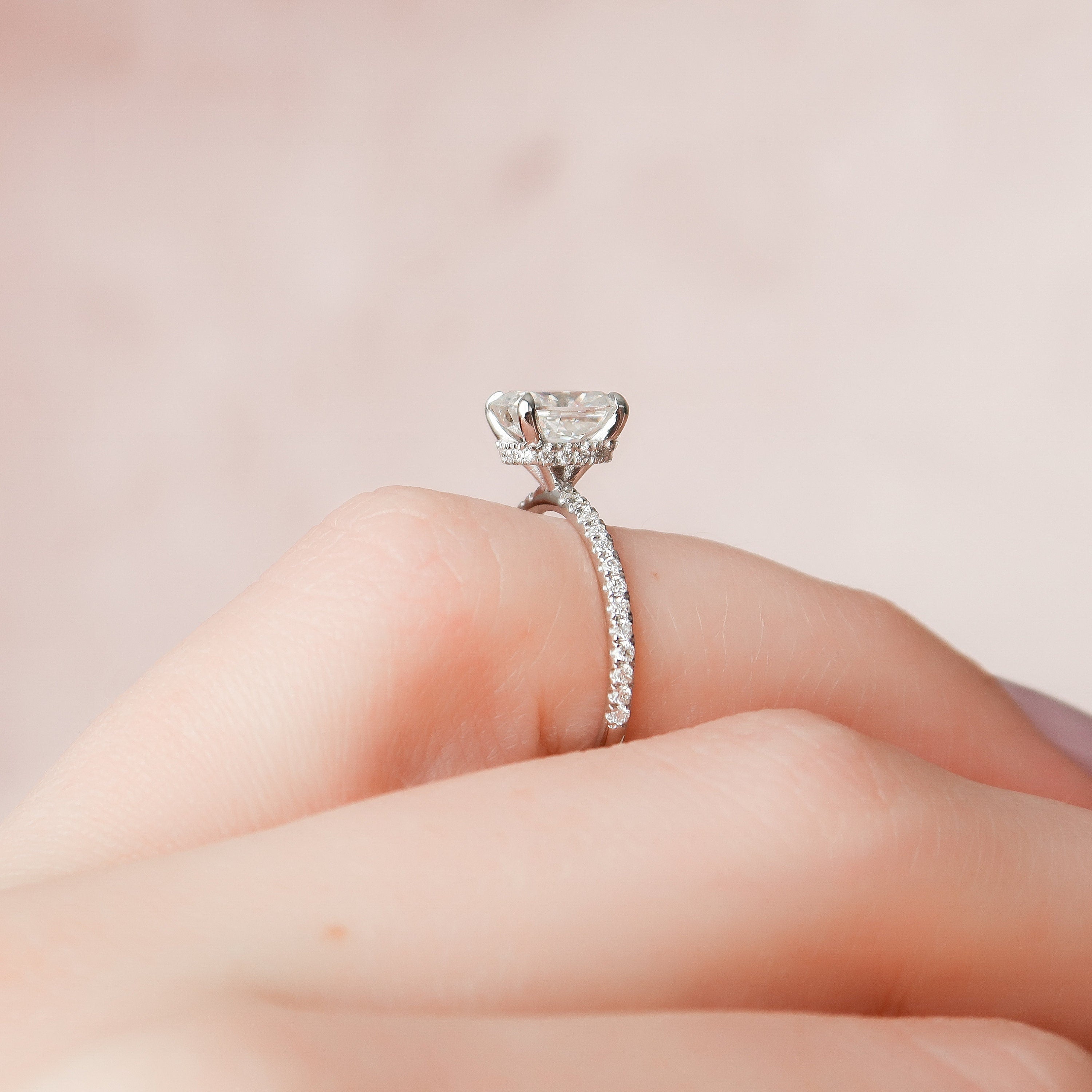 1.5 CT Cushion Hidden Halo Pave Moissanite Engagement Ring - crownmoissanite