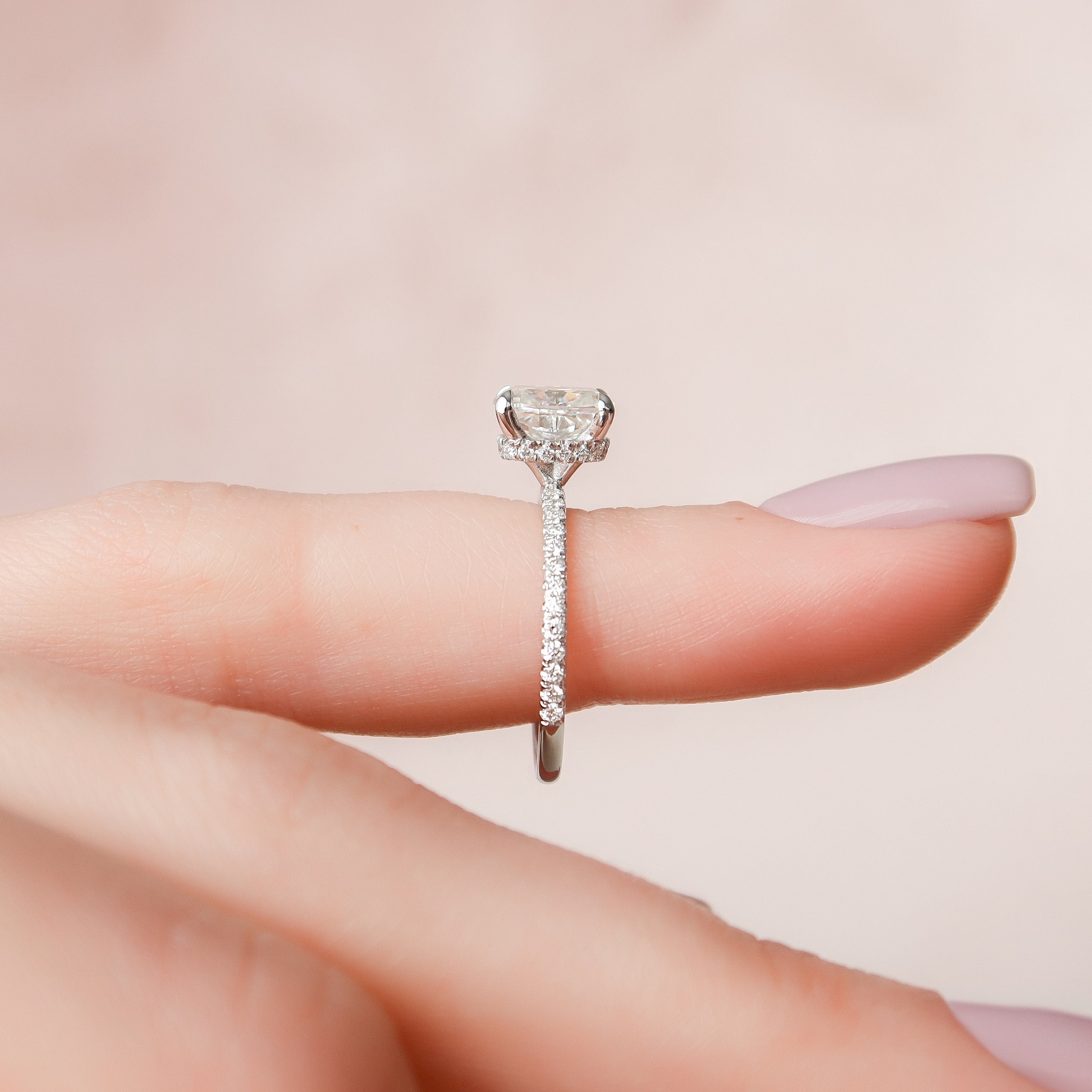 1.5 CT Cushion Hidden Halo Pave Moissanite Engagement Ring - crownmoissanite