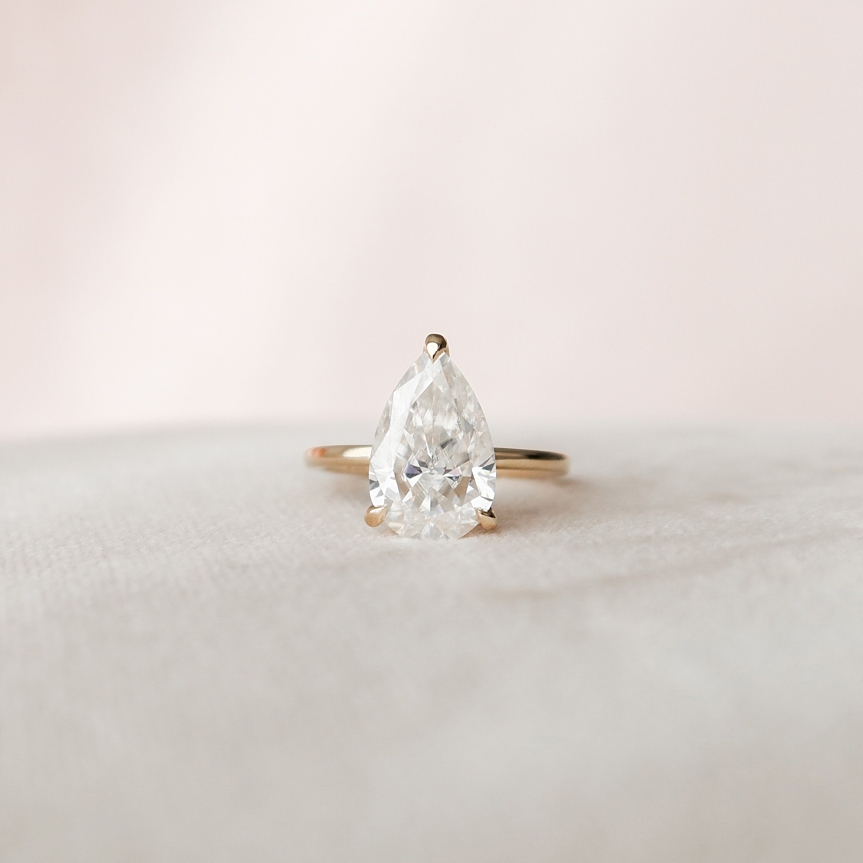 2.5 CT Pear Cut Solitaire & Hidden Halo Moissanite Engagement Ring - crownmoissanite