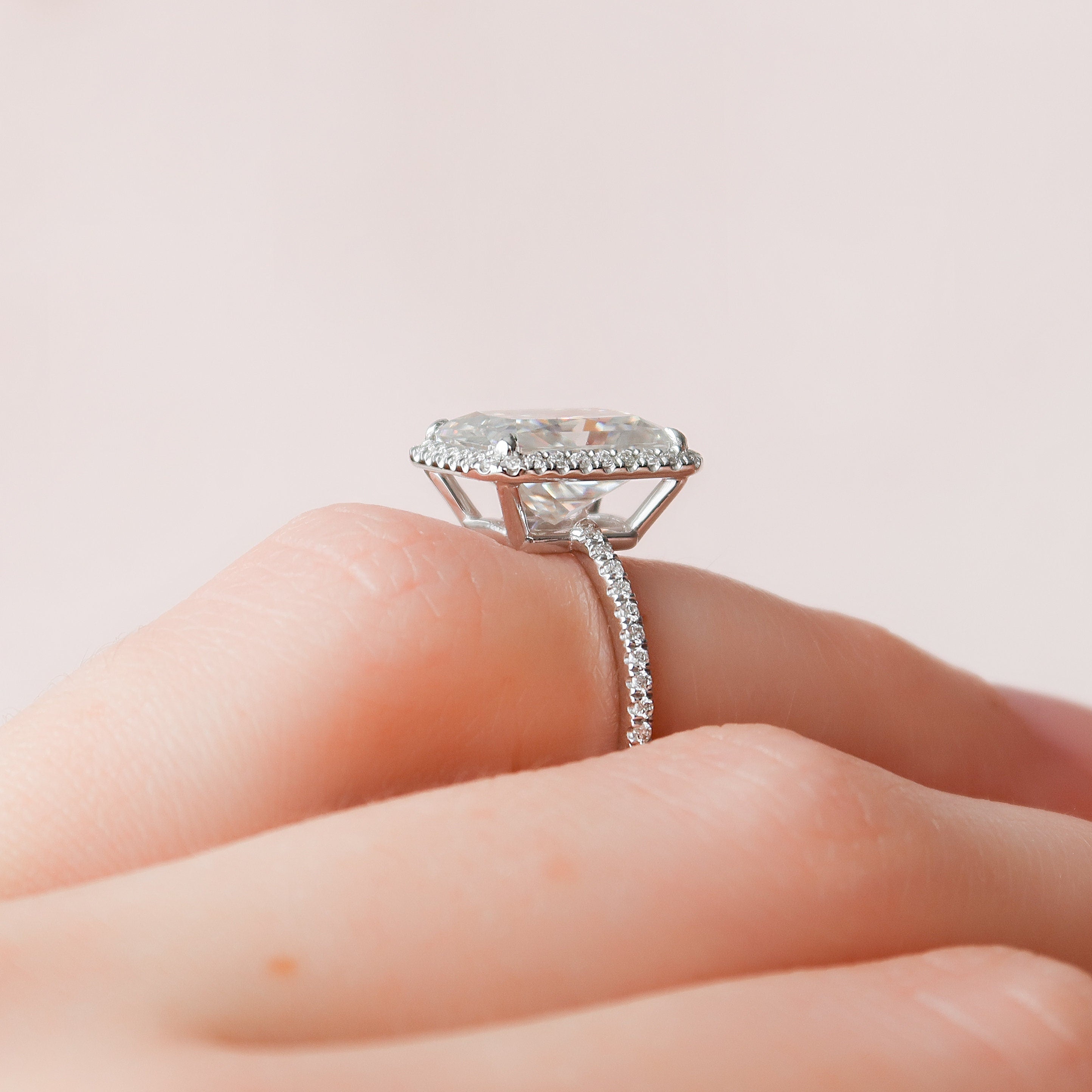 5.0 CT Radiant Cut Halo Style Moissanite Engagement Ring - crownmoissanite
