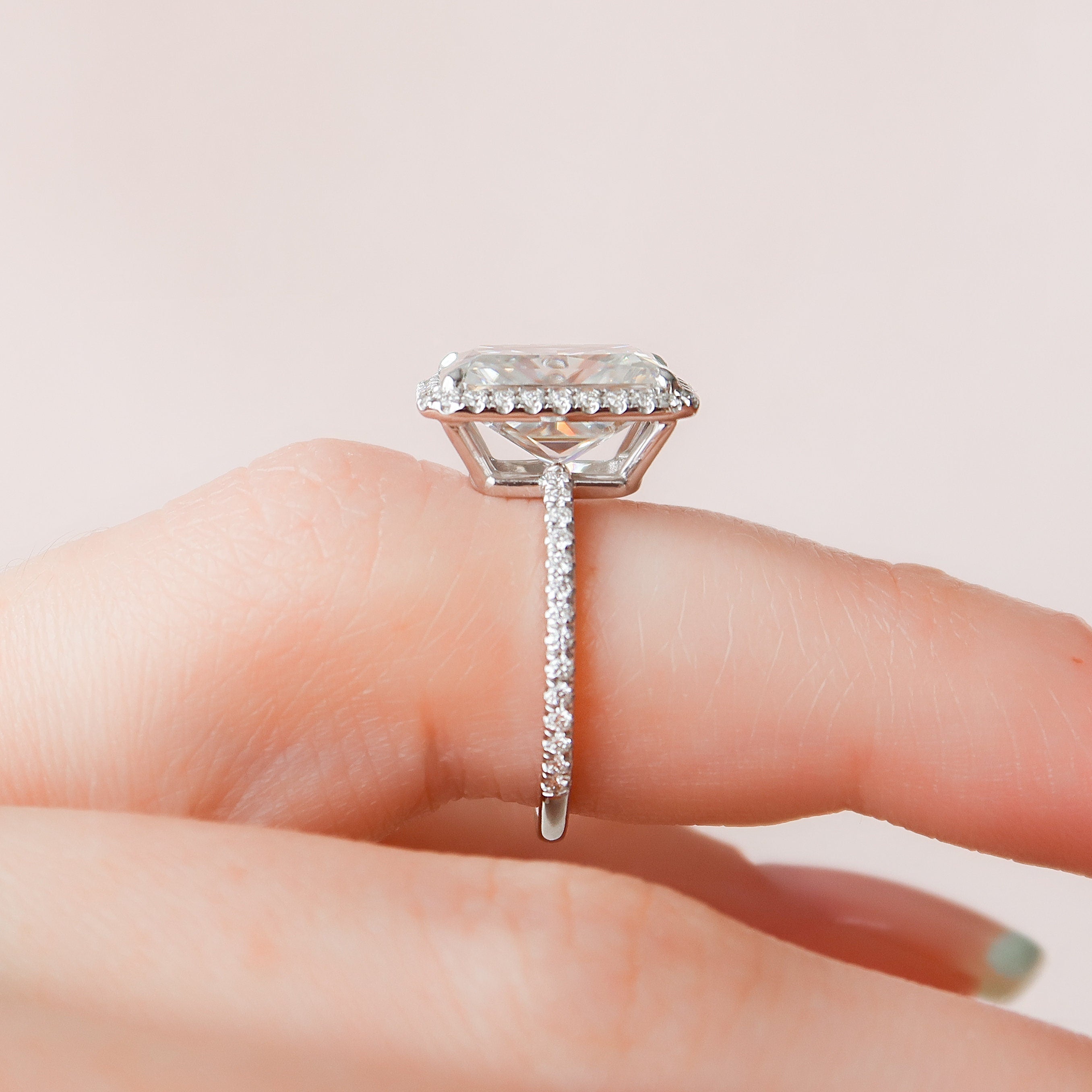 5.0 CT Radiant Cut Halo Style Moissanite Engagement Ring - crownmoissanite