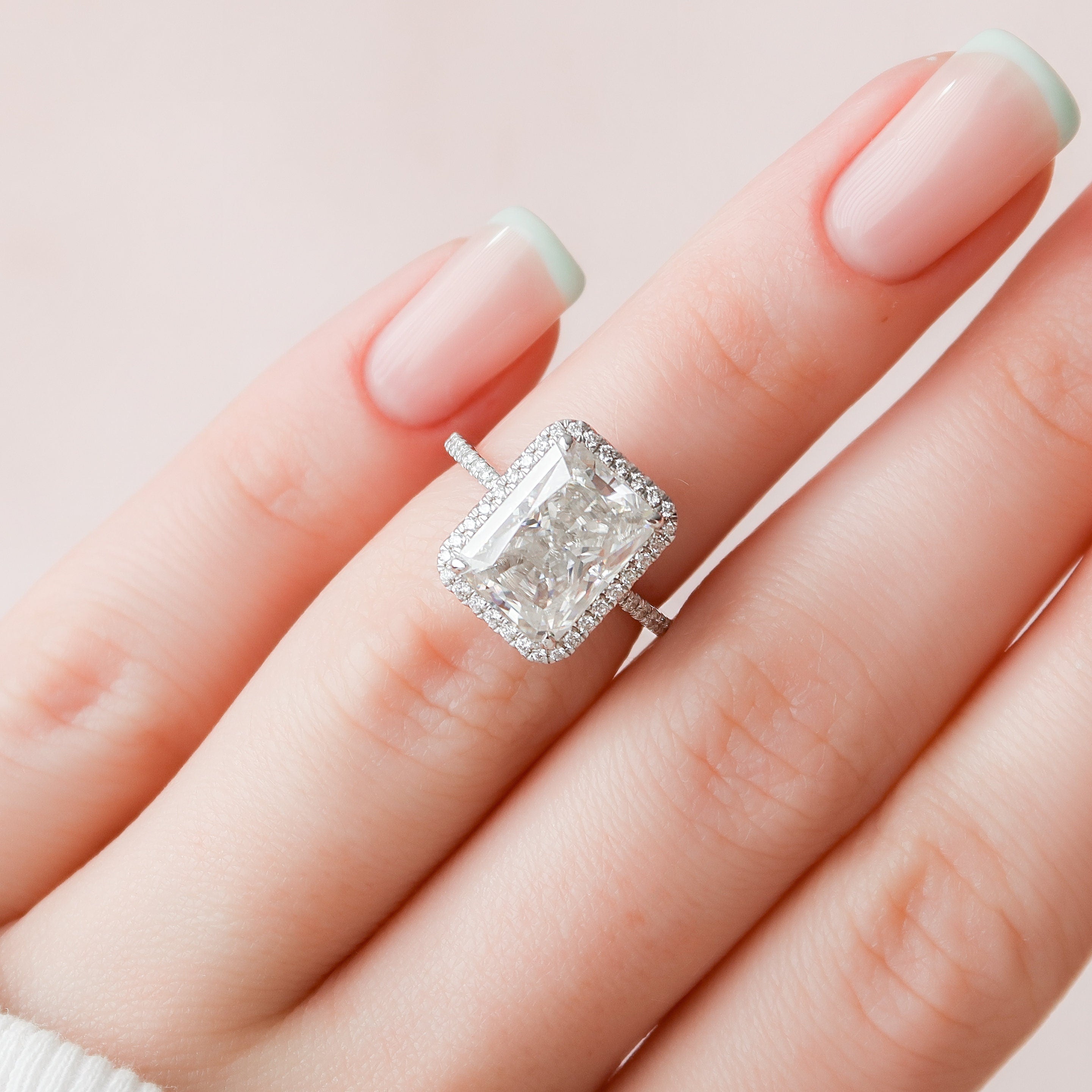 5.0 CT Radiant Cut Halo Style Moissanite Engagement Ring - crownmoissanite