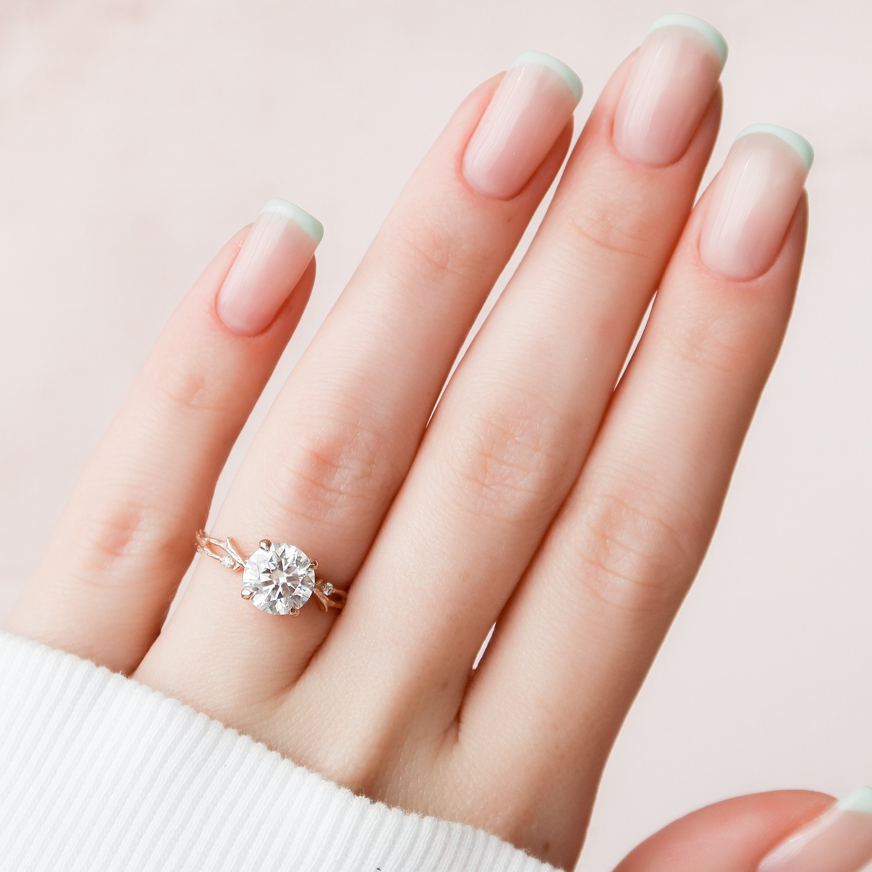 2 CT Round Cut Twig Pave Setting Moissanite Engagement Ring - crownmoissanite