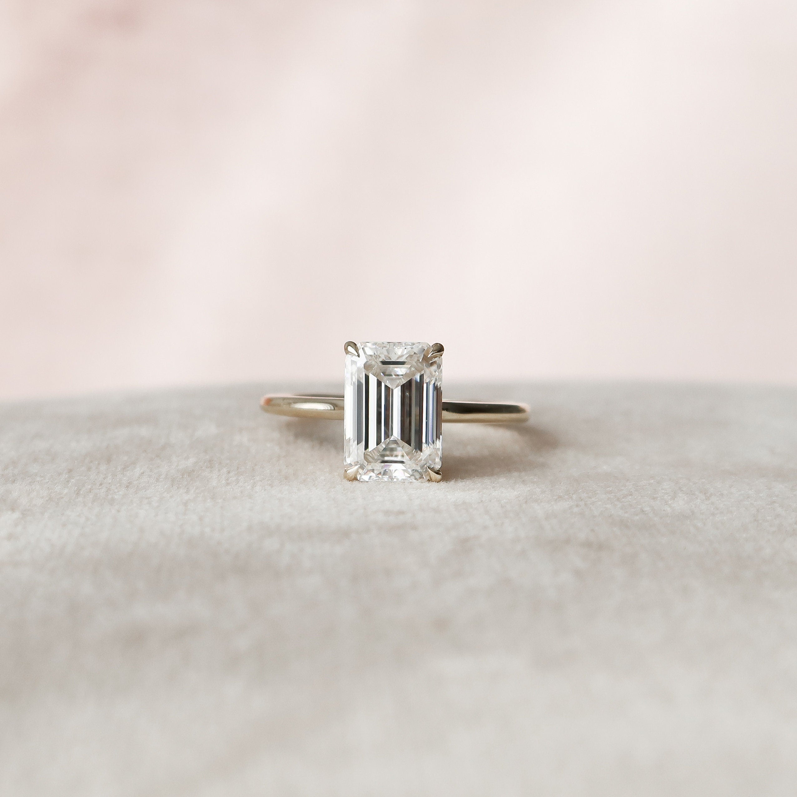 4.0 CT Emerald Solitaire & Hidden Halo Moissanite Engagement Ring - crownmoissanite