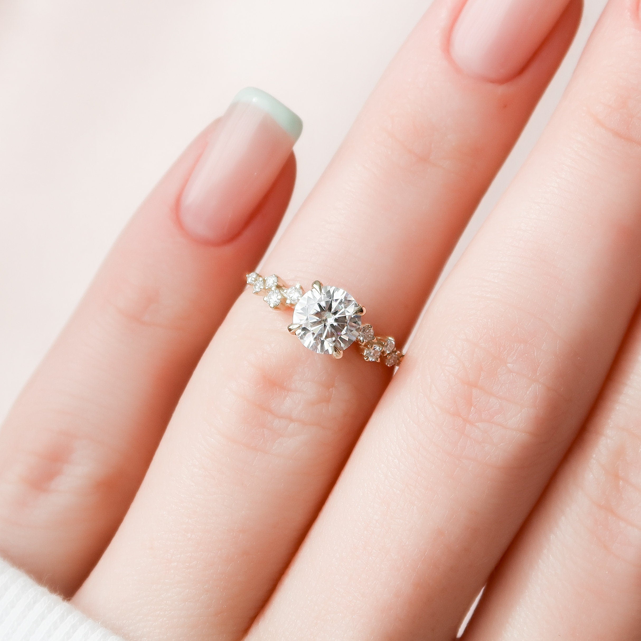1.0 CT Round Cluster Style Pave Moissanite Engagement Ring - crownmoissanite