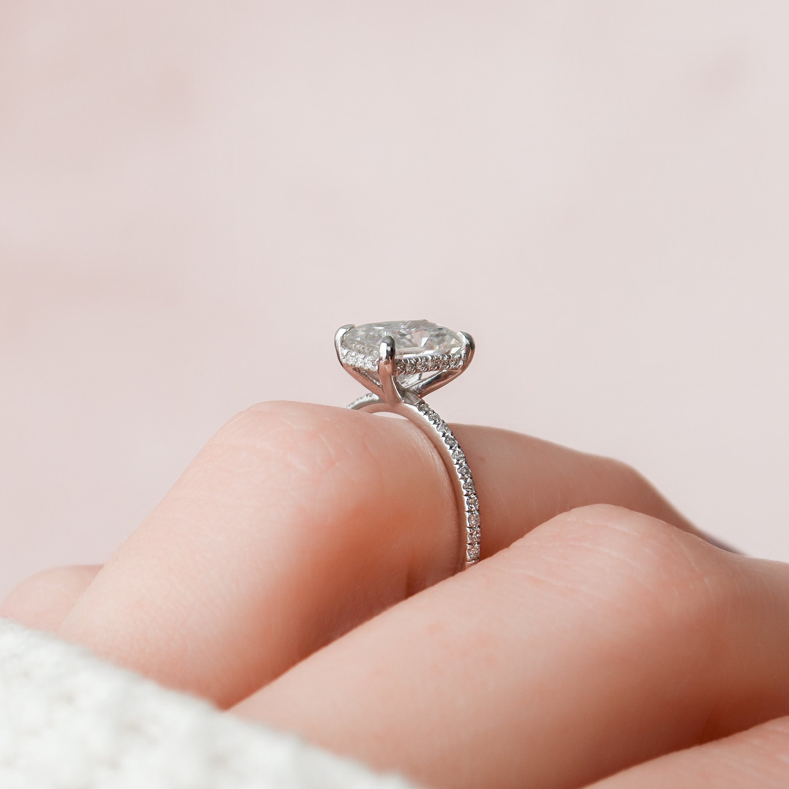 2.0 CT Radiant Shaped Moissanite Hidden Halo Engagement Ring - crownmoissanite