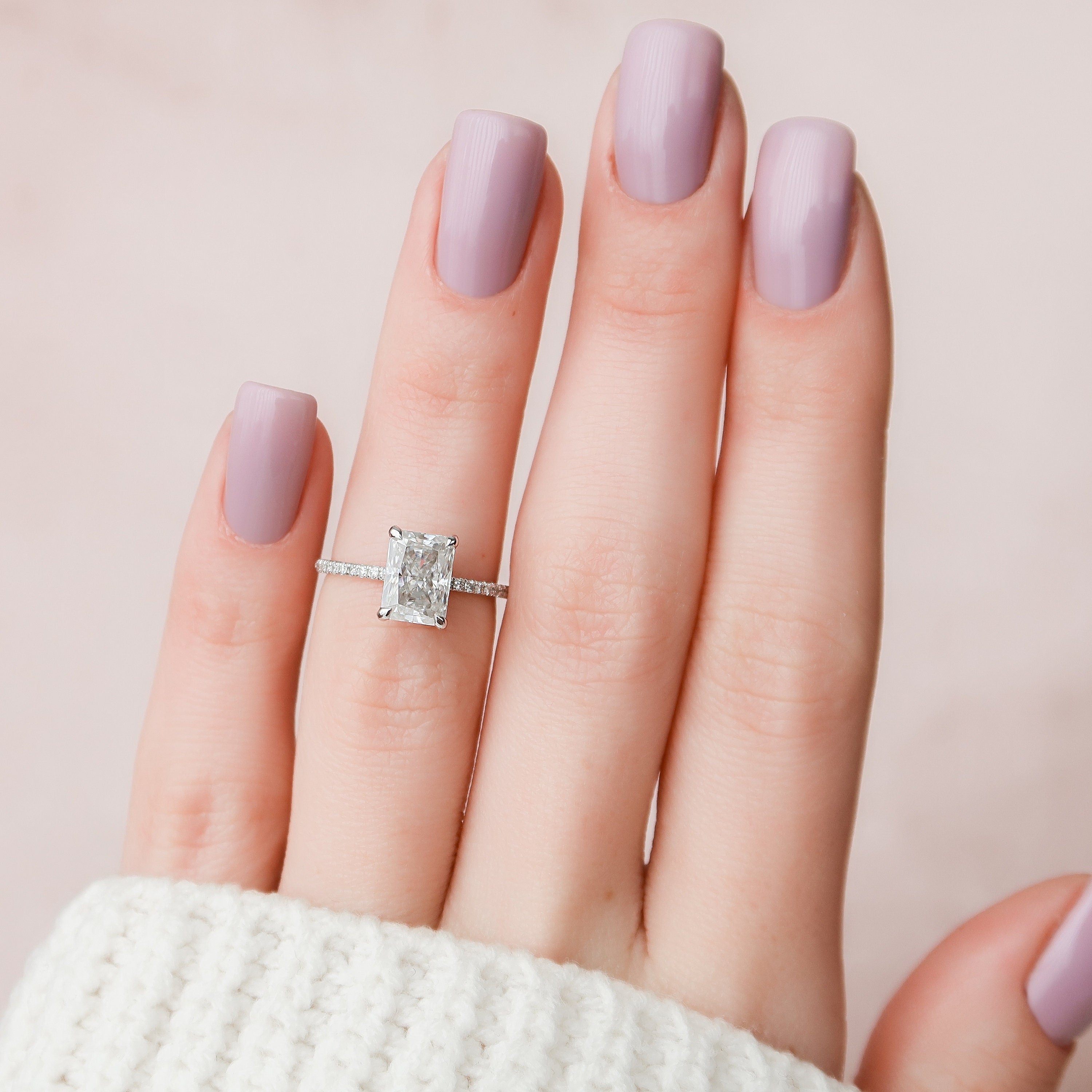 2.0 CT Radiant Shaped Moissanite Hidden Halo Engagement Ring - crownmoissanite